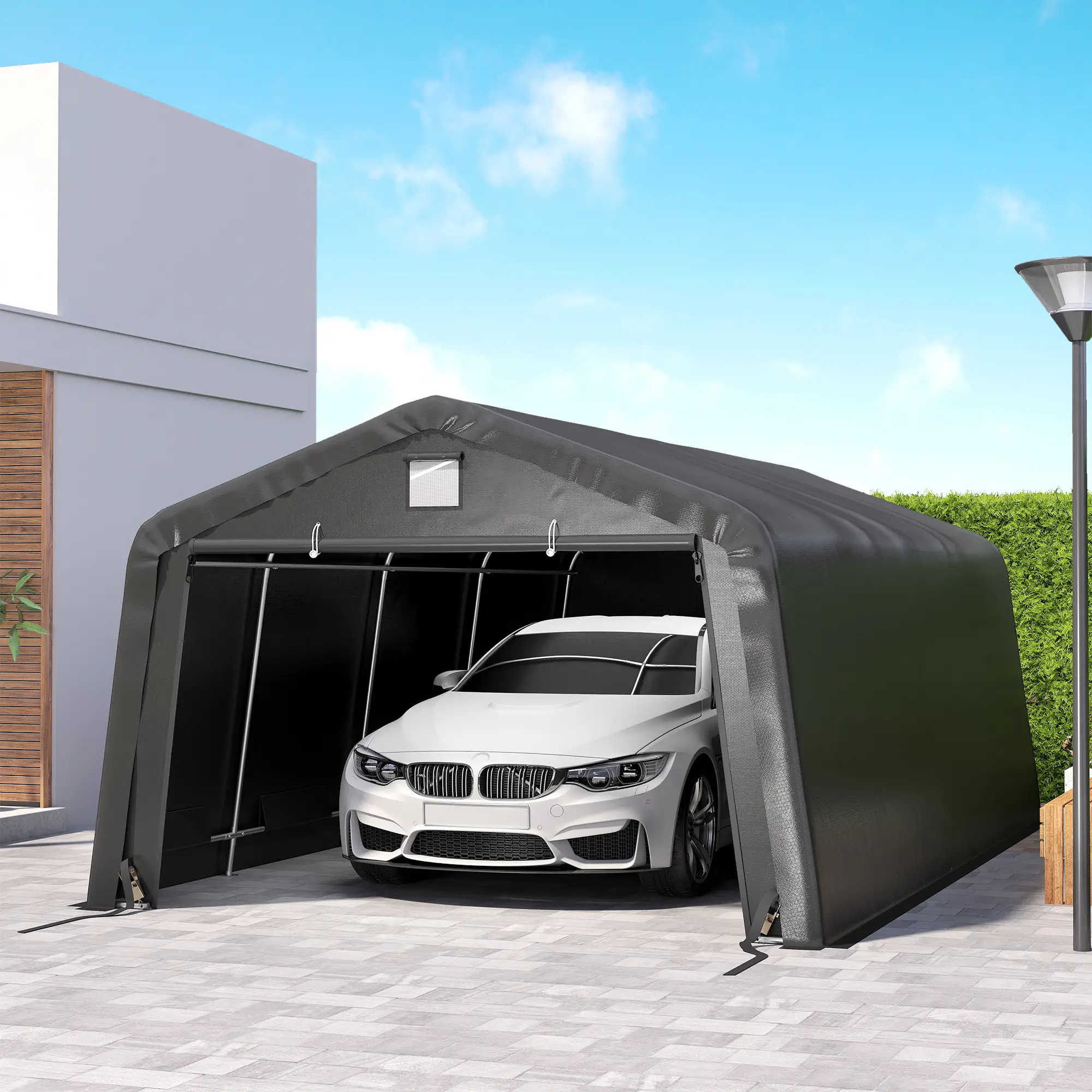 12' x 20' Portable Garage, Heavy Duty Carport Canopy, Black - Image 10