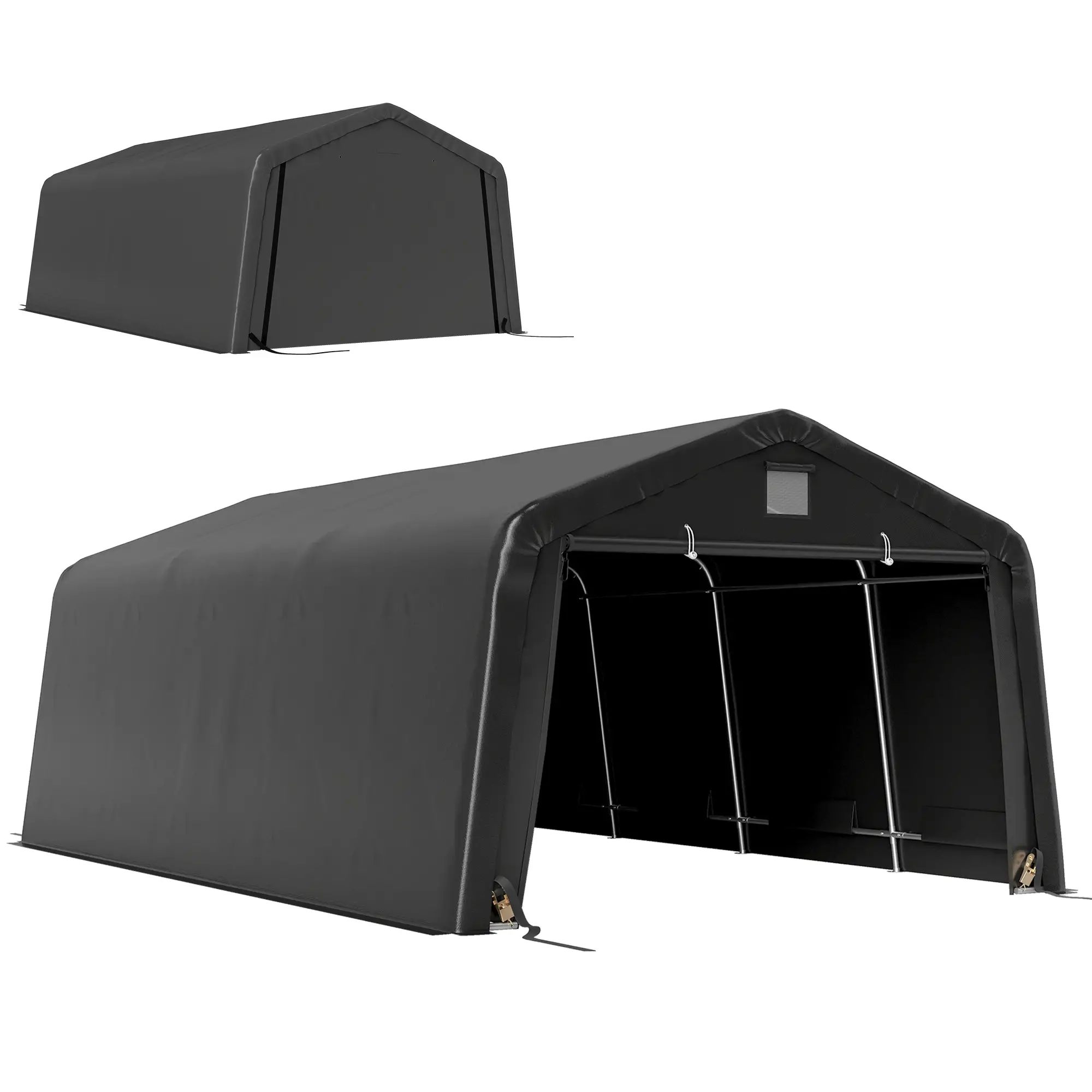 12' x 20' Portable Garage, Heavy Duty Carport Canopy, Black - Image 11