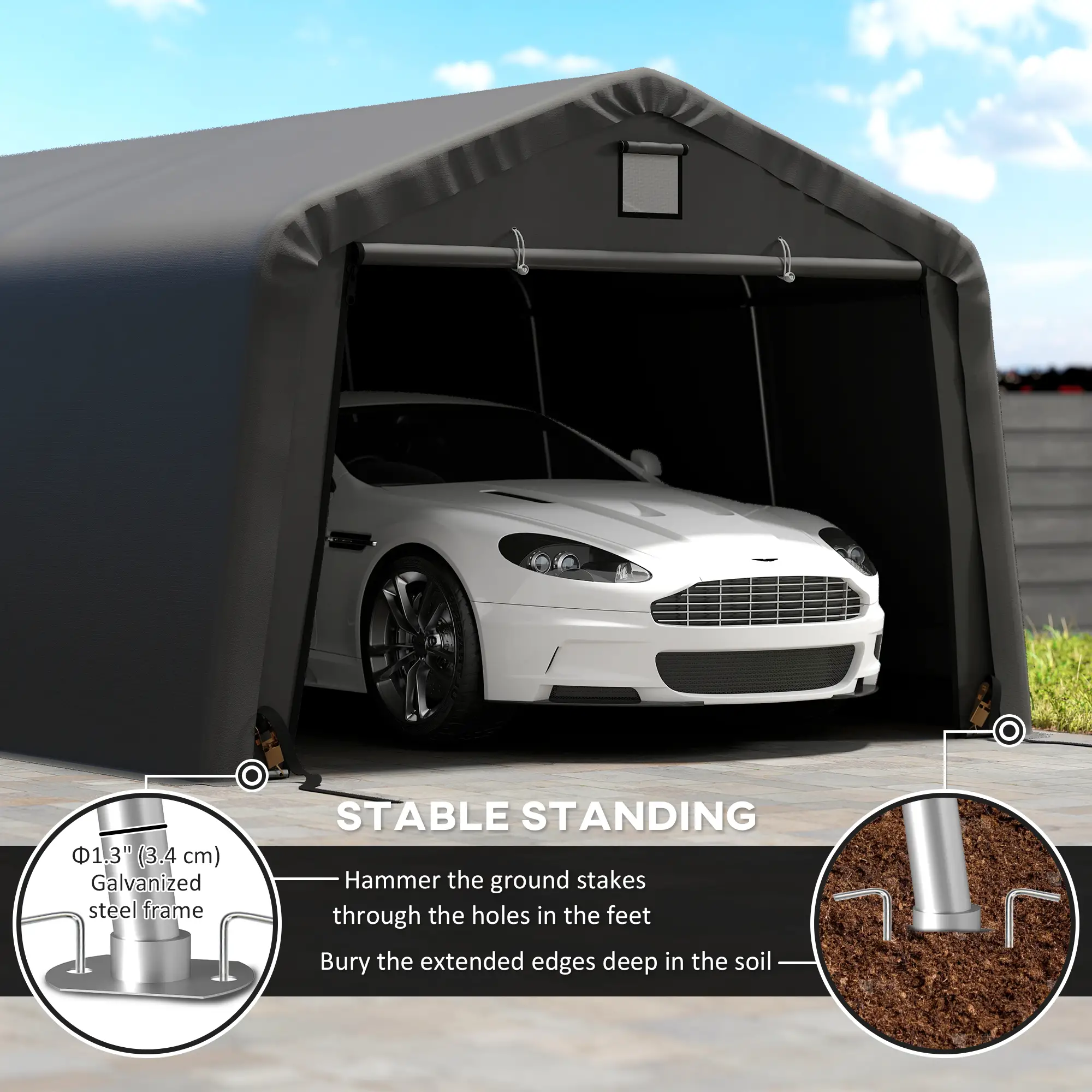 12' x 20' Portable Garage, Heavy Duty Carport Canopy, Black - Image 5
