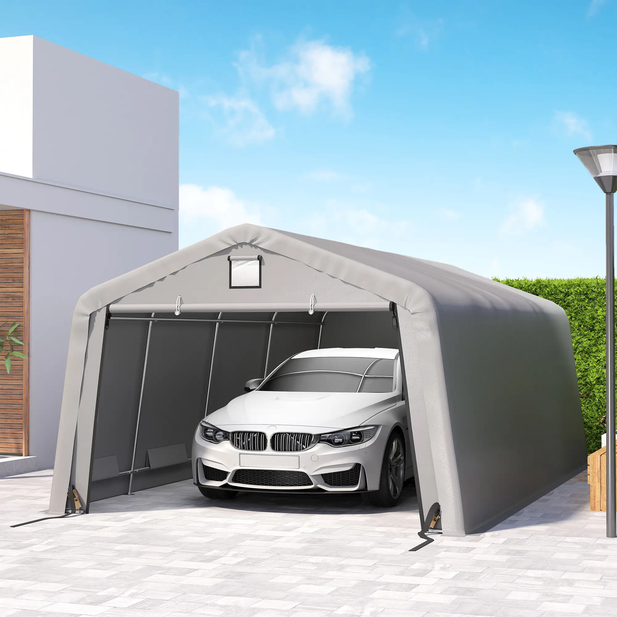 12' x 20' Portable Garage, Heavy Duty Carport Canopy, Light Grey - Image 10