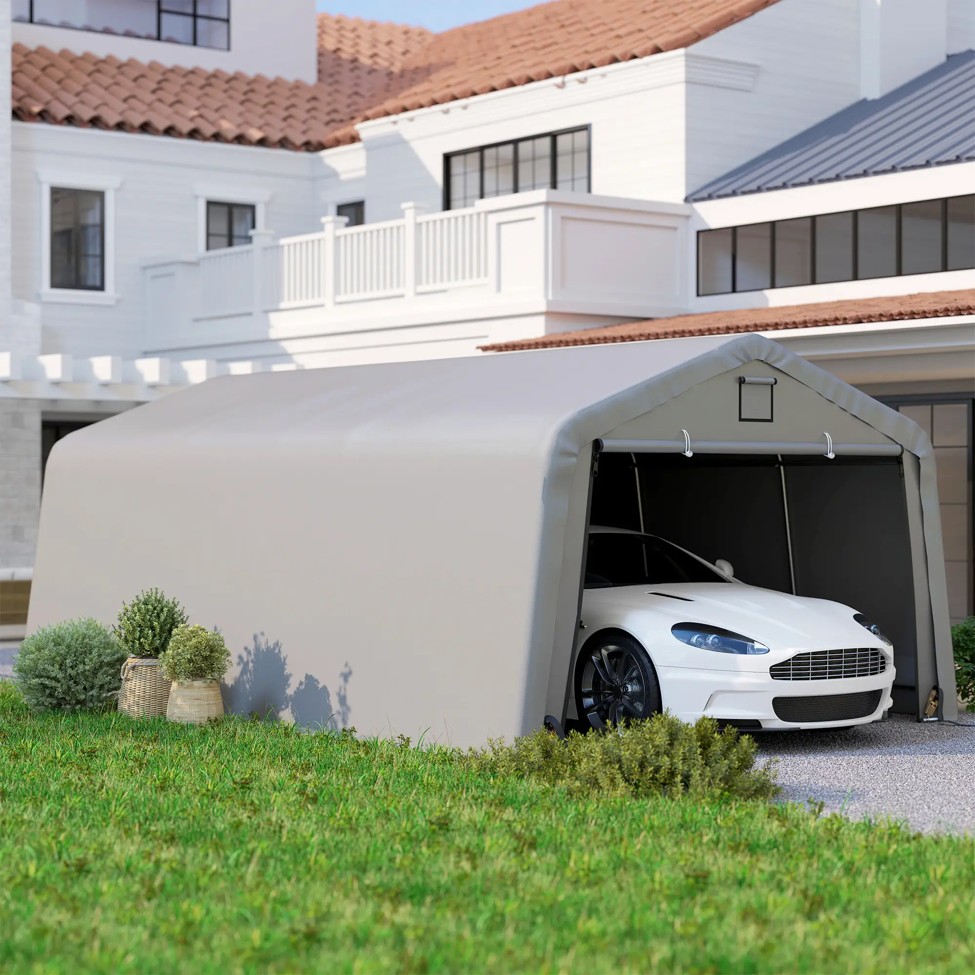 12' x 20' Portable Garage, Heavy Duty Carport Canopy, Light Grey - Image 2