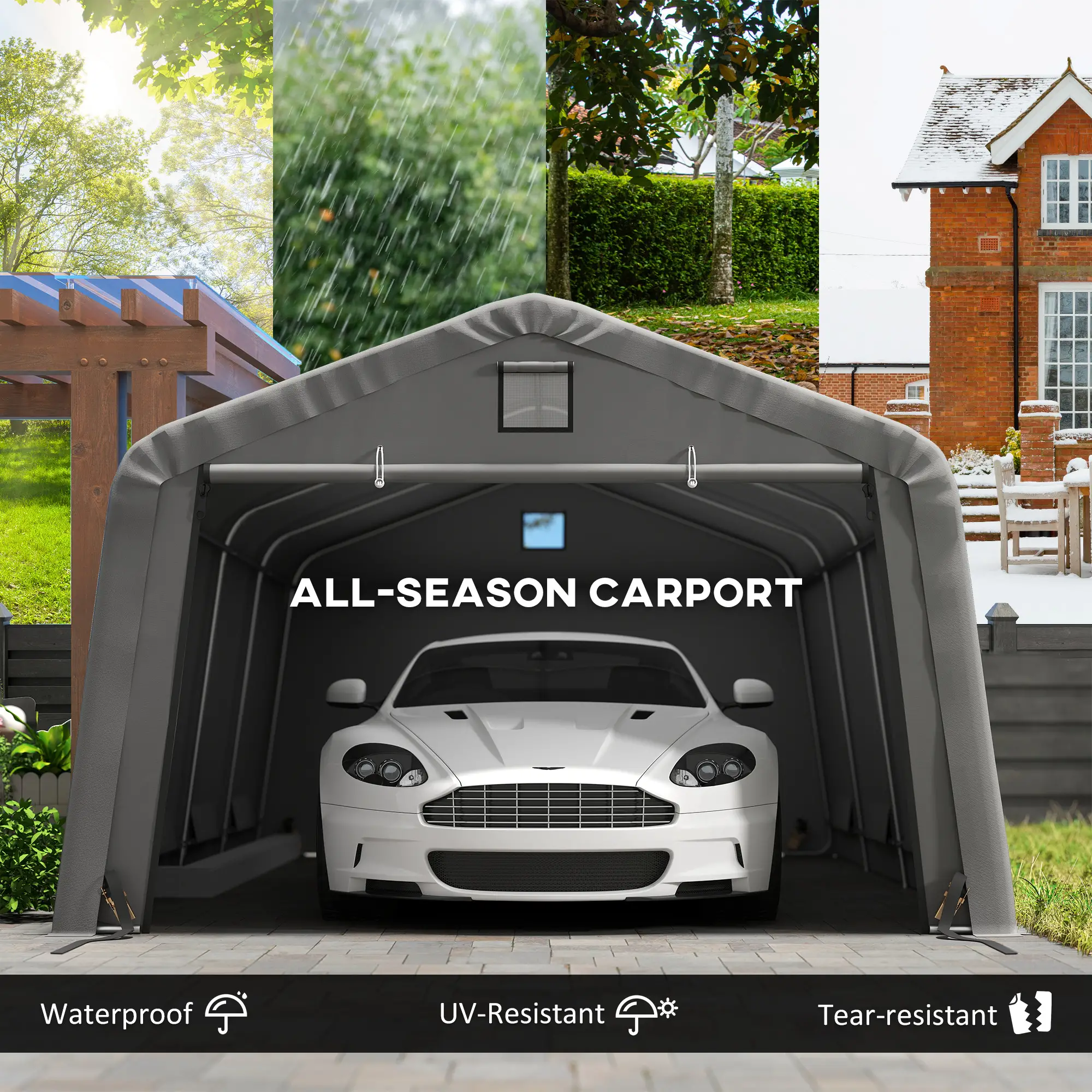 12' x 20' Portable Garage, Heavy Duty Carport Canopy, Light Grey - Image 4