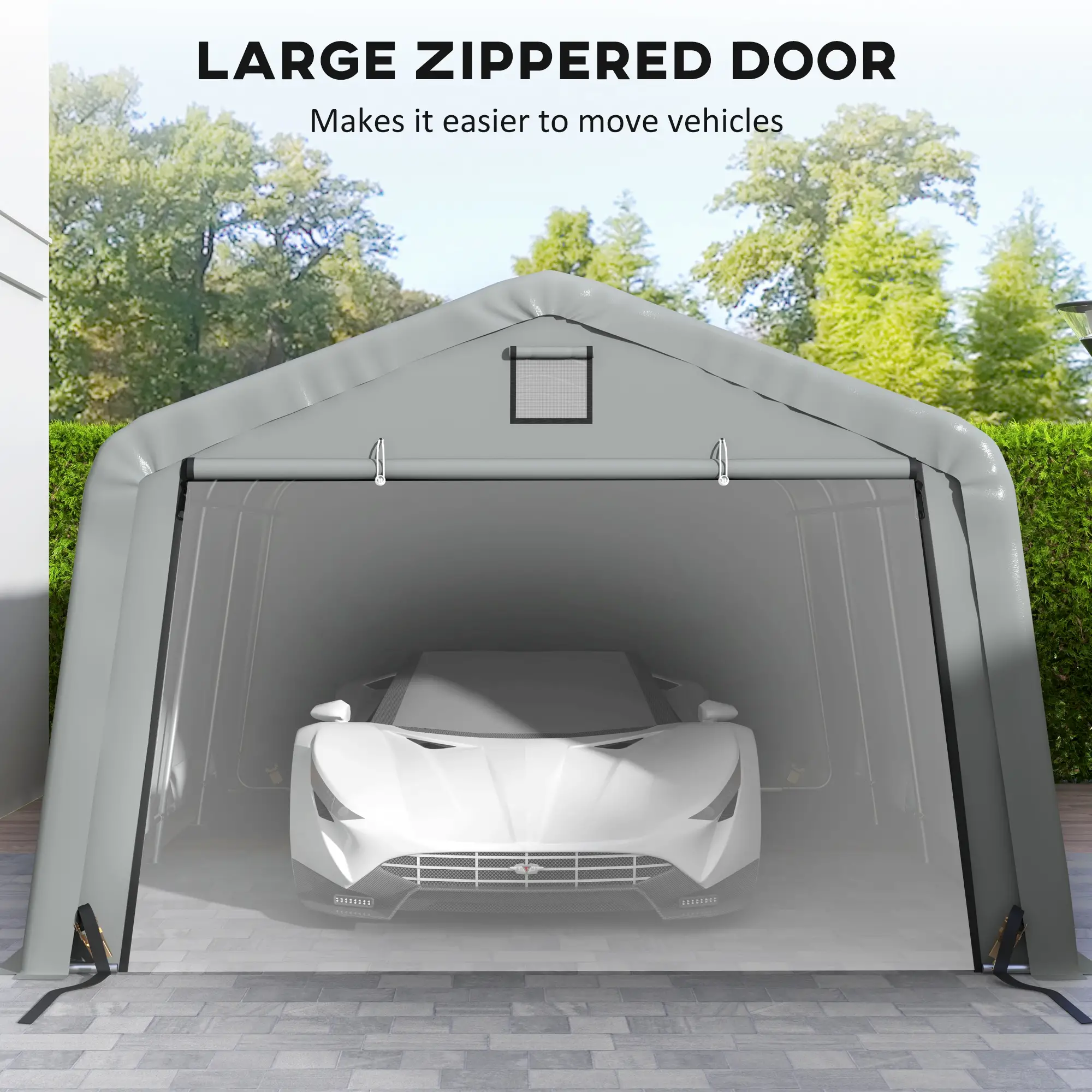 12' x 20' Portable Garage, Heavy Duty Carport Canopy, Light Grey - Image 6