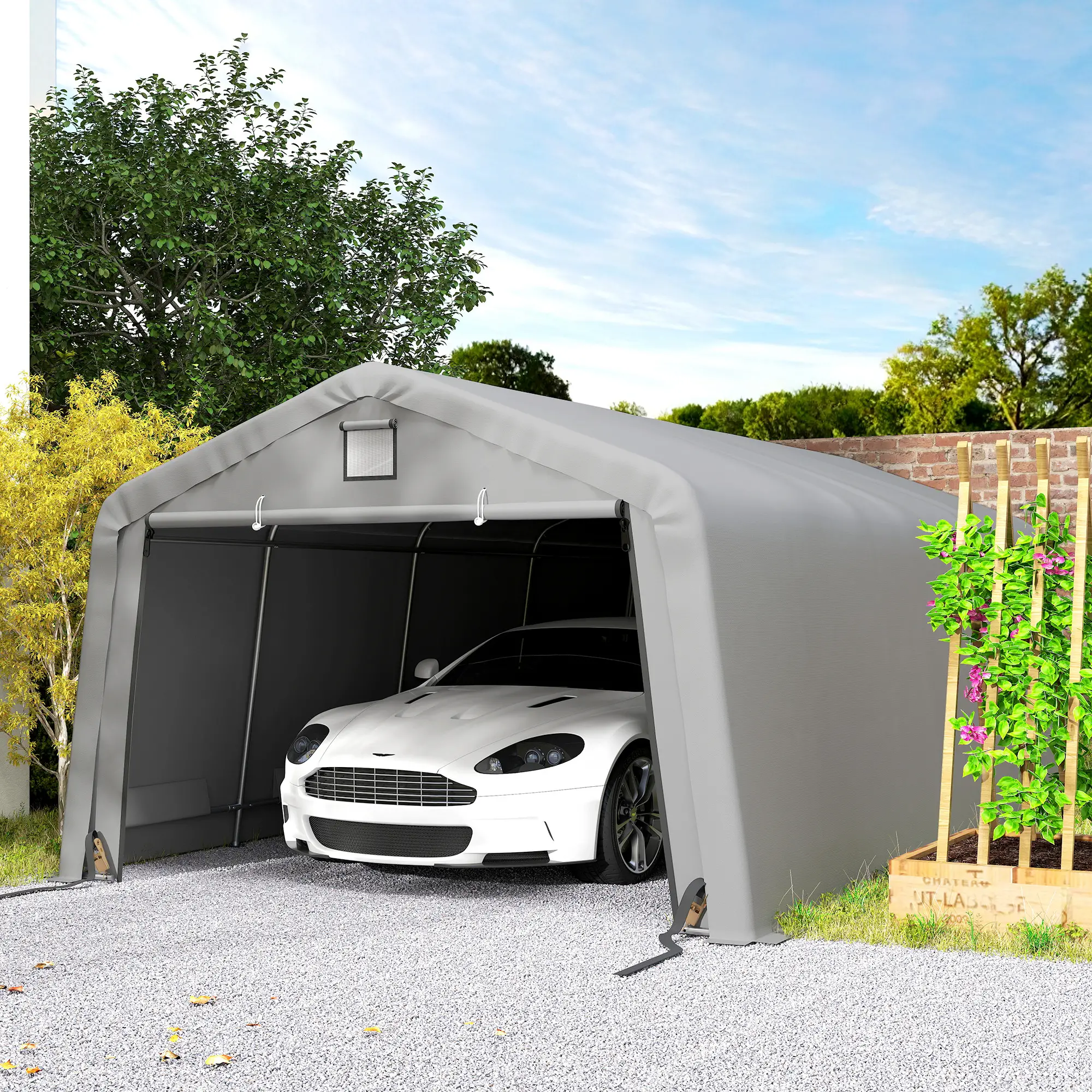12' x 20' Portable Garage, Heavy Duty Carport Canopy, Light Grey - Image 8