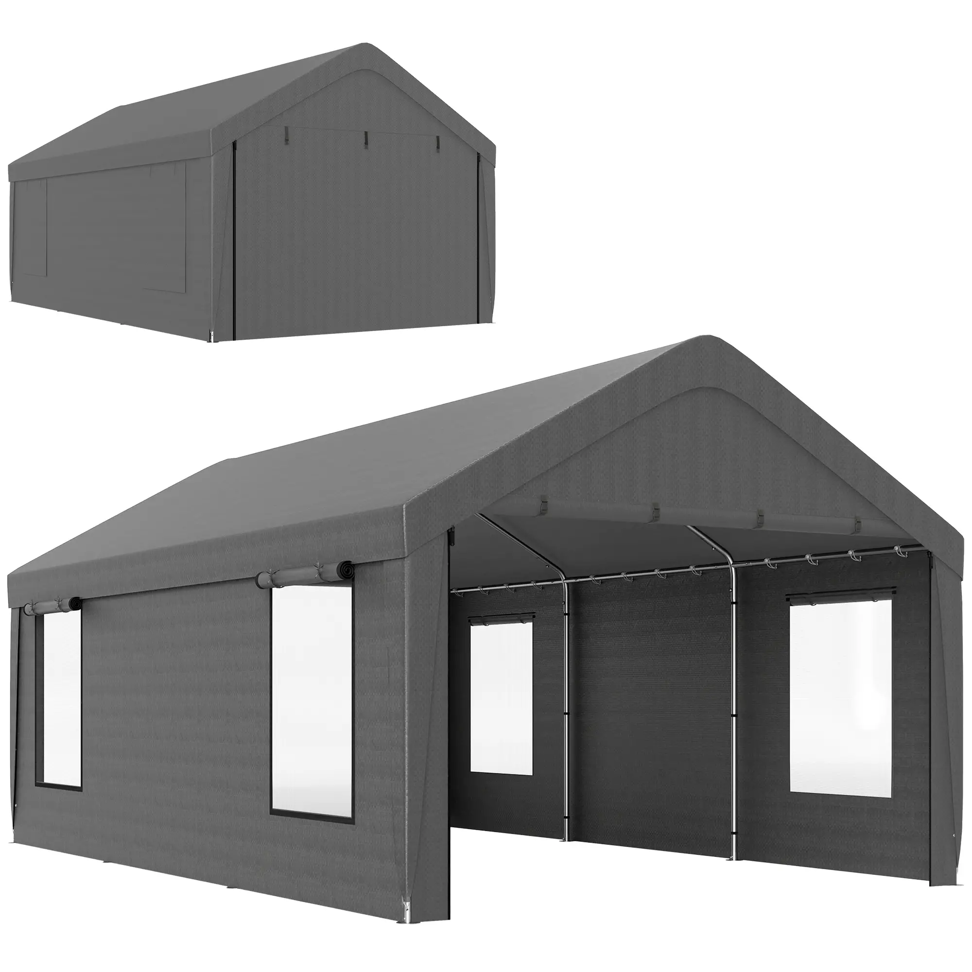 12 x 20ft Carport, 2 Roll-Up Doors, 4 Windows, Dark Grey - Image 11