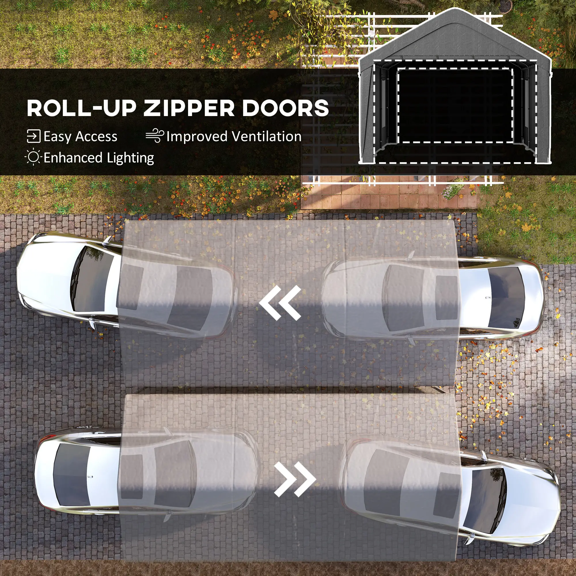 12 x 20ft Carport, 2 Roll-Up Doors, 4 Windows, Dark Grey - Image 6