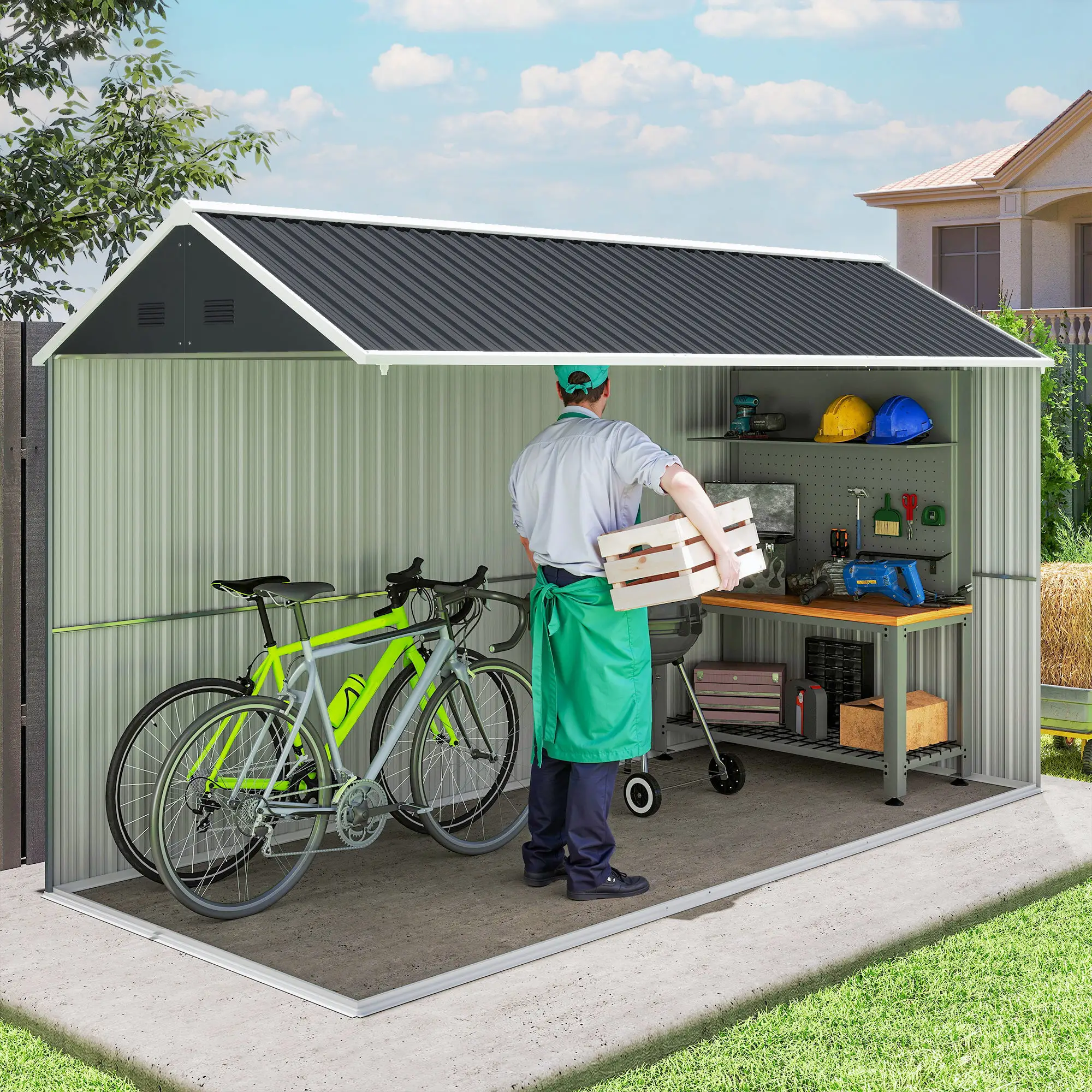 12' x 5.5' Metal Garden Shed, Outdoor Storage, Lockable Door, Dark Grey - Image 10
