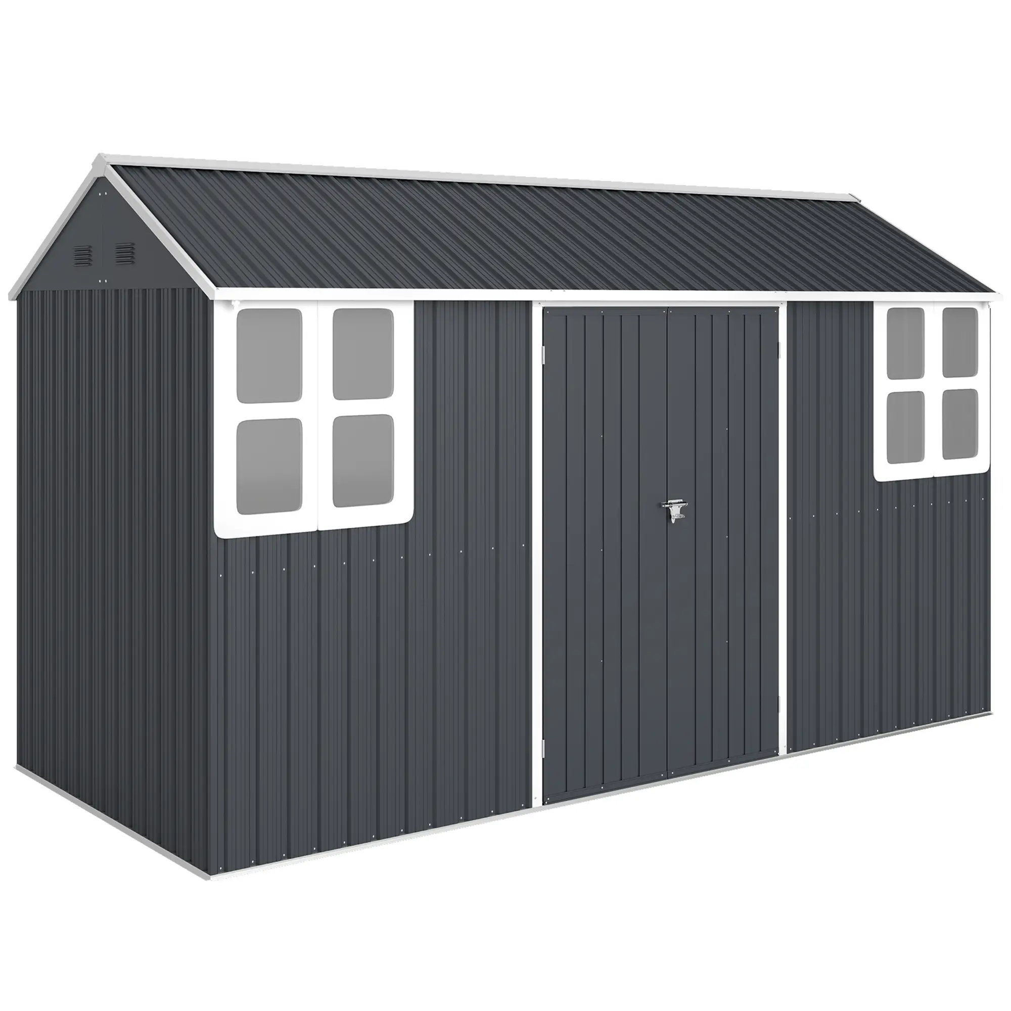 12' x 5.5' Metal Garden Shed, Outdoor Storage, Lockable Door, Dark Grey - Image 11