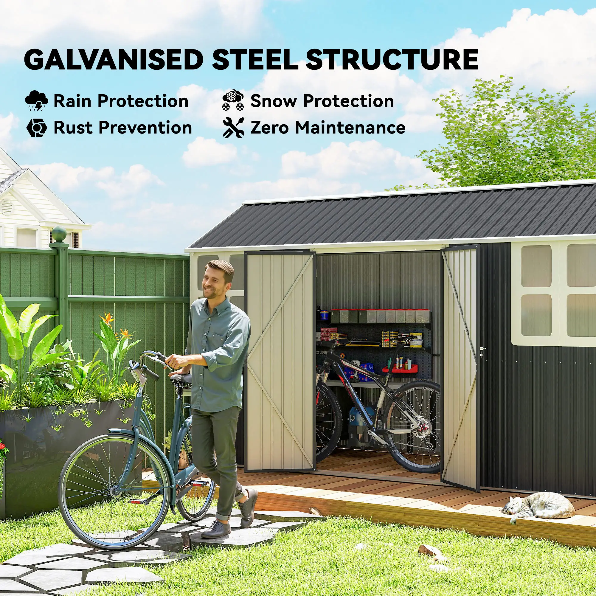 12' x 5.5' Metal Garden Shed, Outdoor Storage, Lockable Door, Dark Grey - Image 4