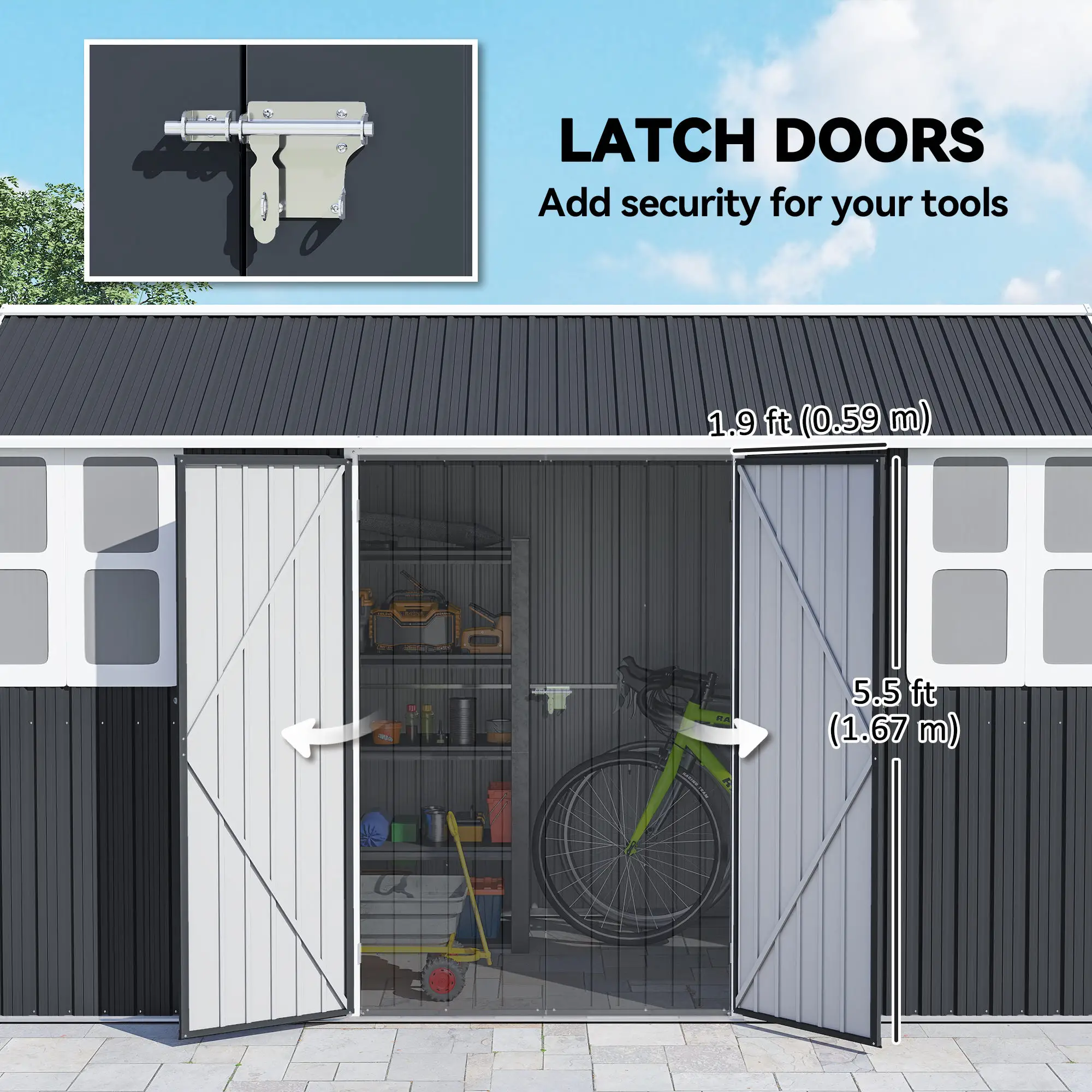 12' x 5.5' Metal Garden Shed, Outdoor Storage, Lockable Door, Dark Grey - Image 7