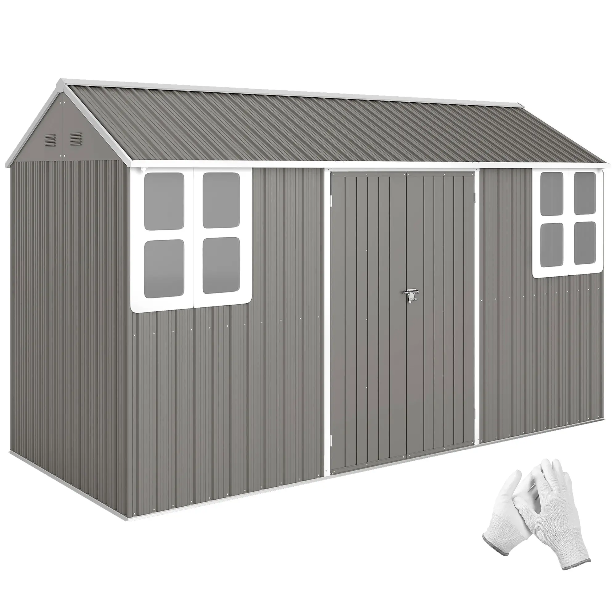 12' x 5.5' Metal Garden Storage Shed, Lockable Door, Light Grey - Image 11