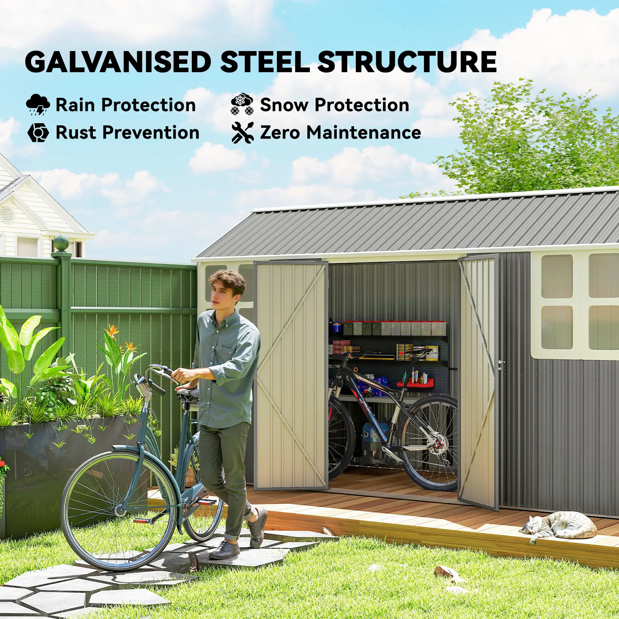 12' x 5.5' Metal Garden Storage Shed, Lockable Door, Light Grey - Image 4