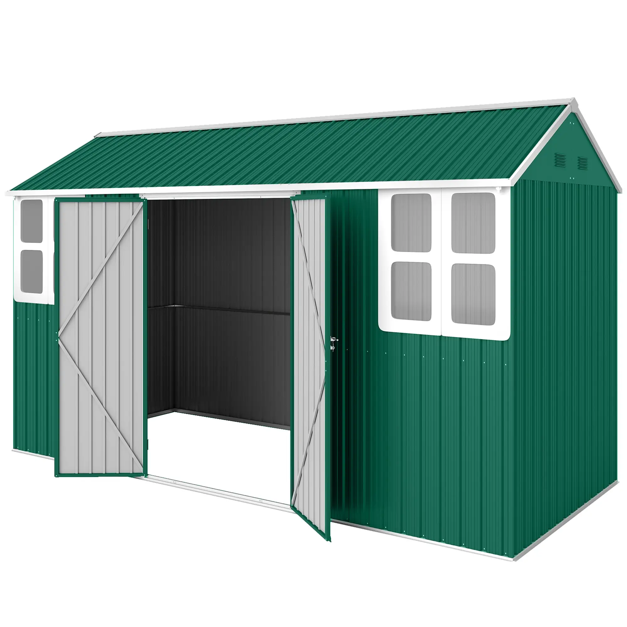 12' x 5.5' Metal Storage Shed, Outdoor Tool House, Green