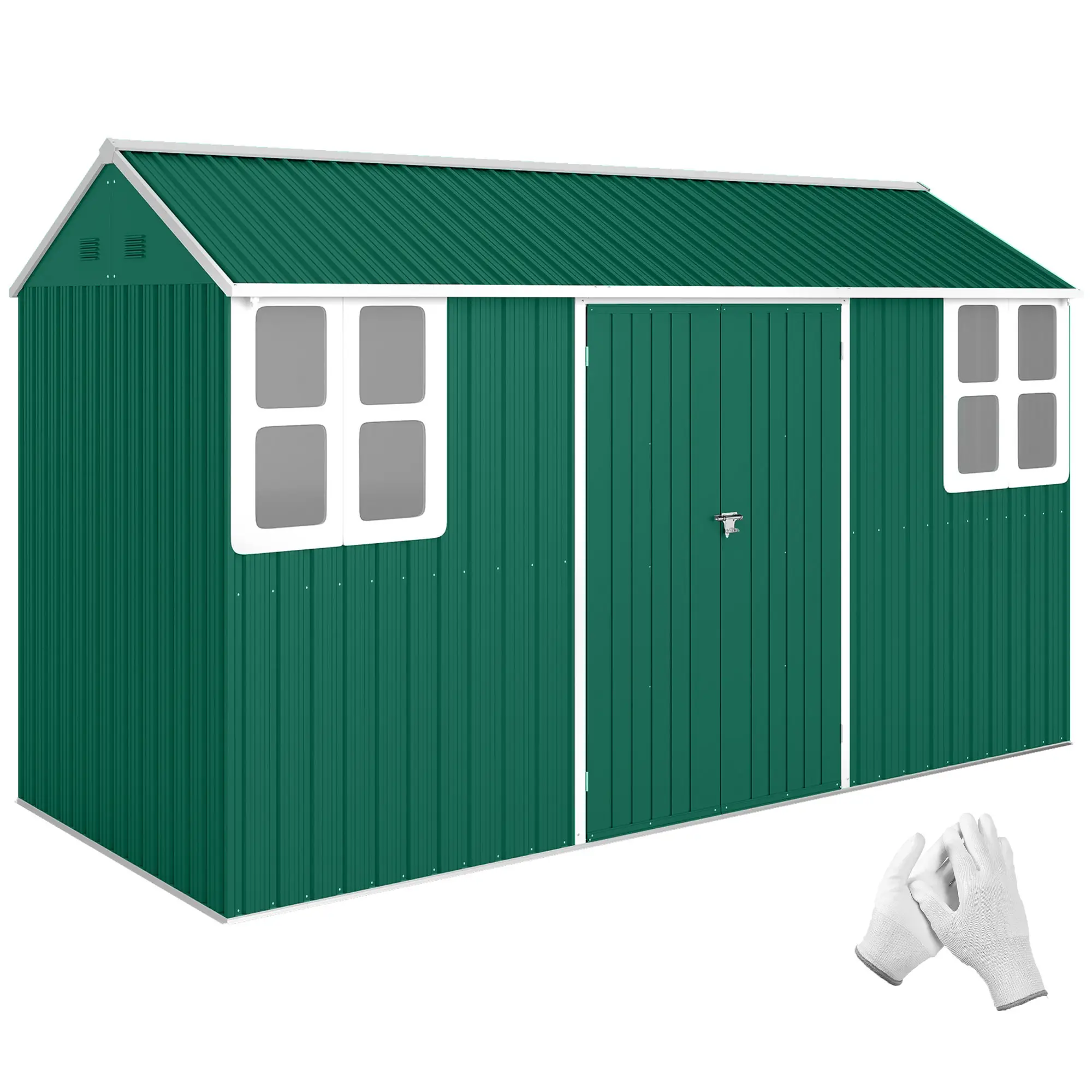 12' x 5.5' Metal Storage Shed, Outdoor Tool House, Green - Image 11