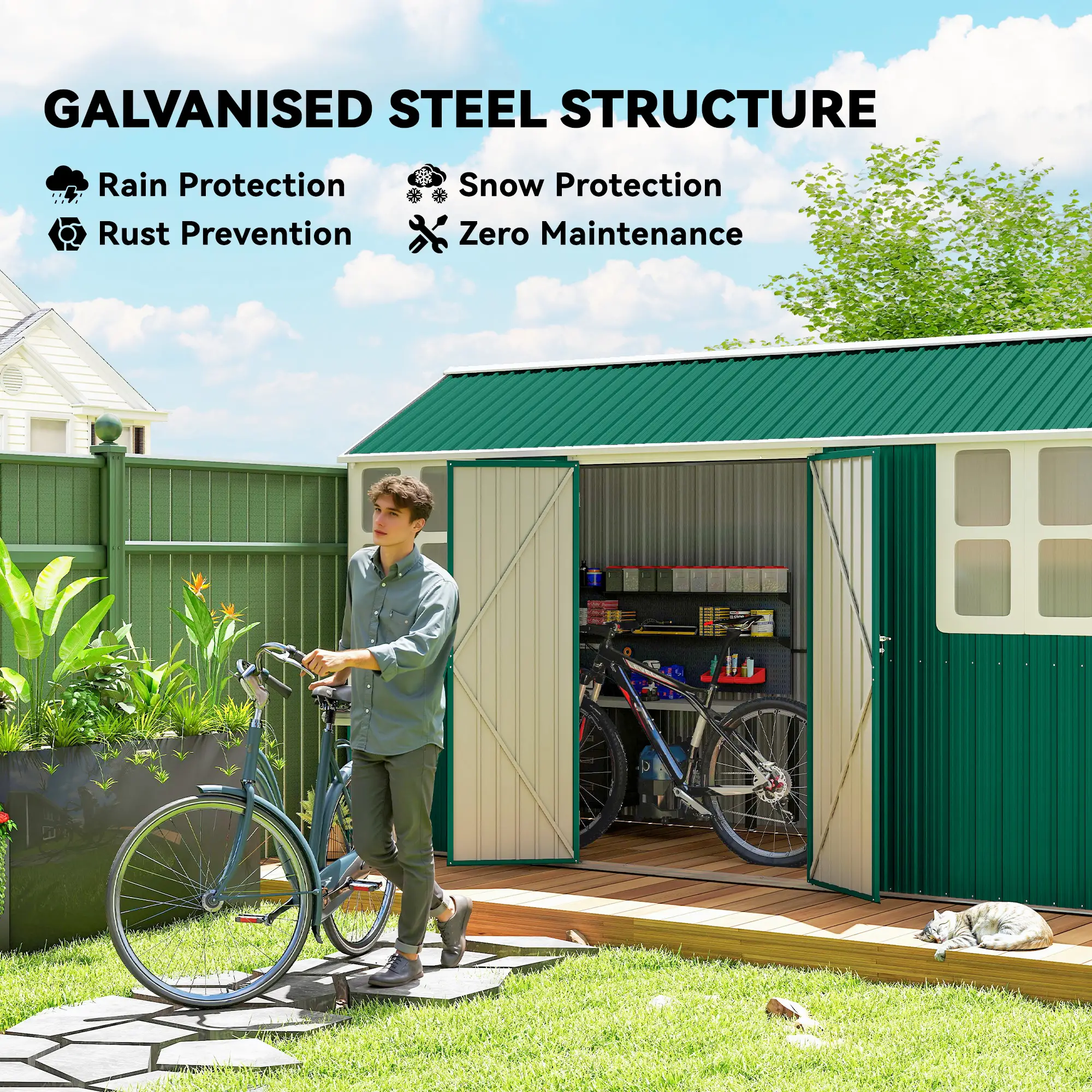 12' x 5.5' Metal Storage Shed, Outdoor Tool House, Green - Image 4