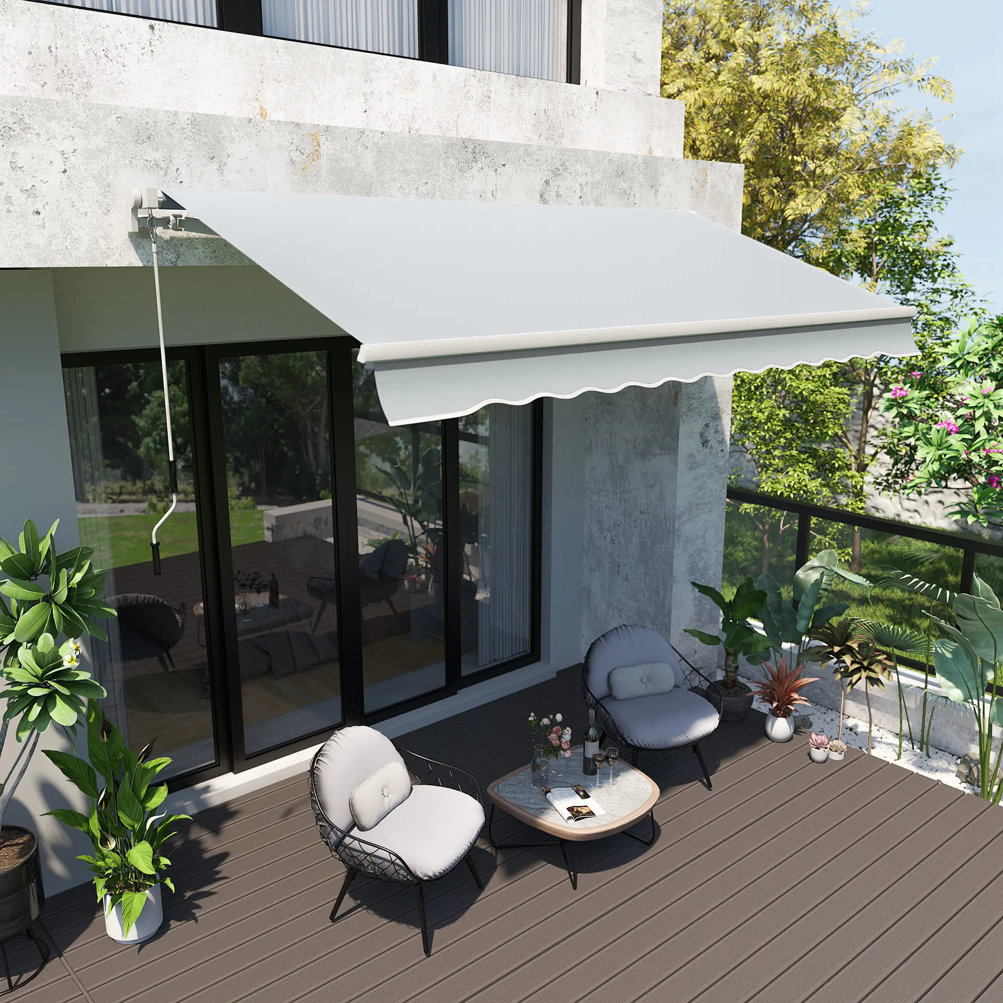 12' x 8' Retractable Awning, Manual Crank, UV Water-Resistant, Grey - Image 2