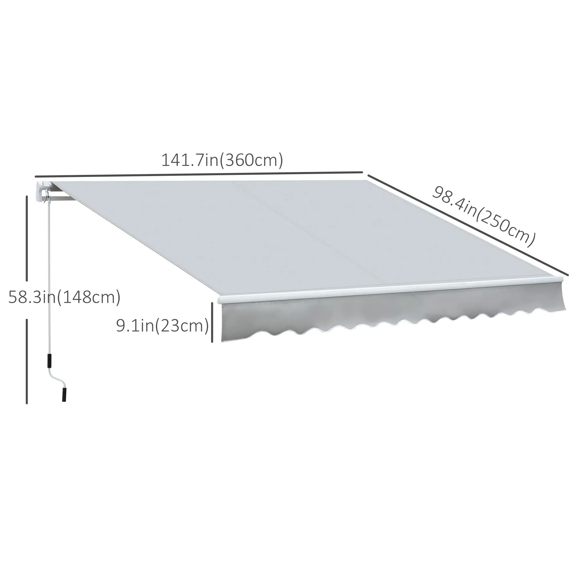 12' x 8' Retractable Awning, Manual Crank, UV Water-Resistant, Grey - Image 3