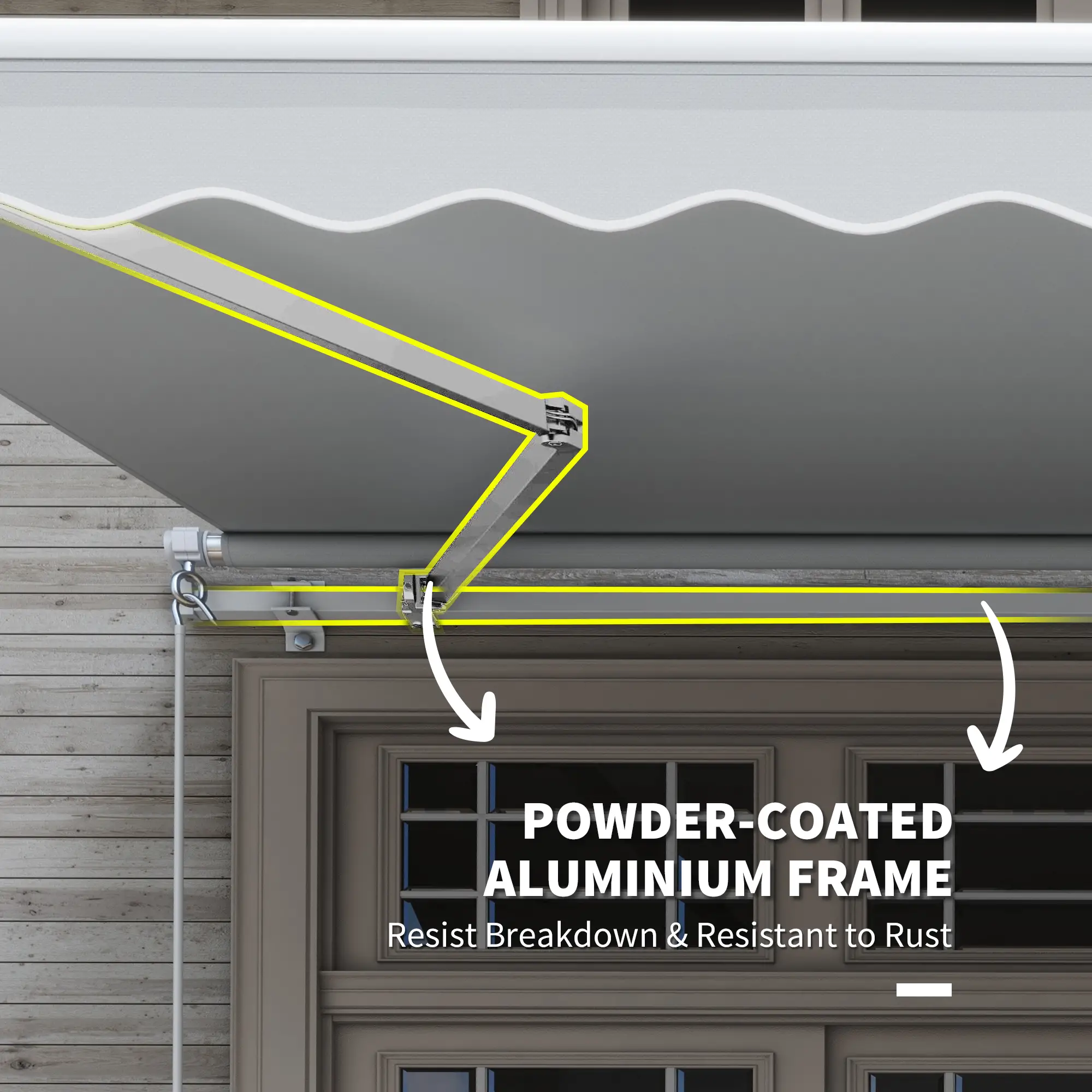 12' x 8' Retractable Awning, Manual Crank, UV Water-Resistant, Grey - Image 6