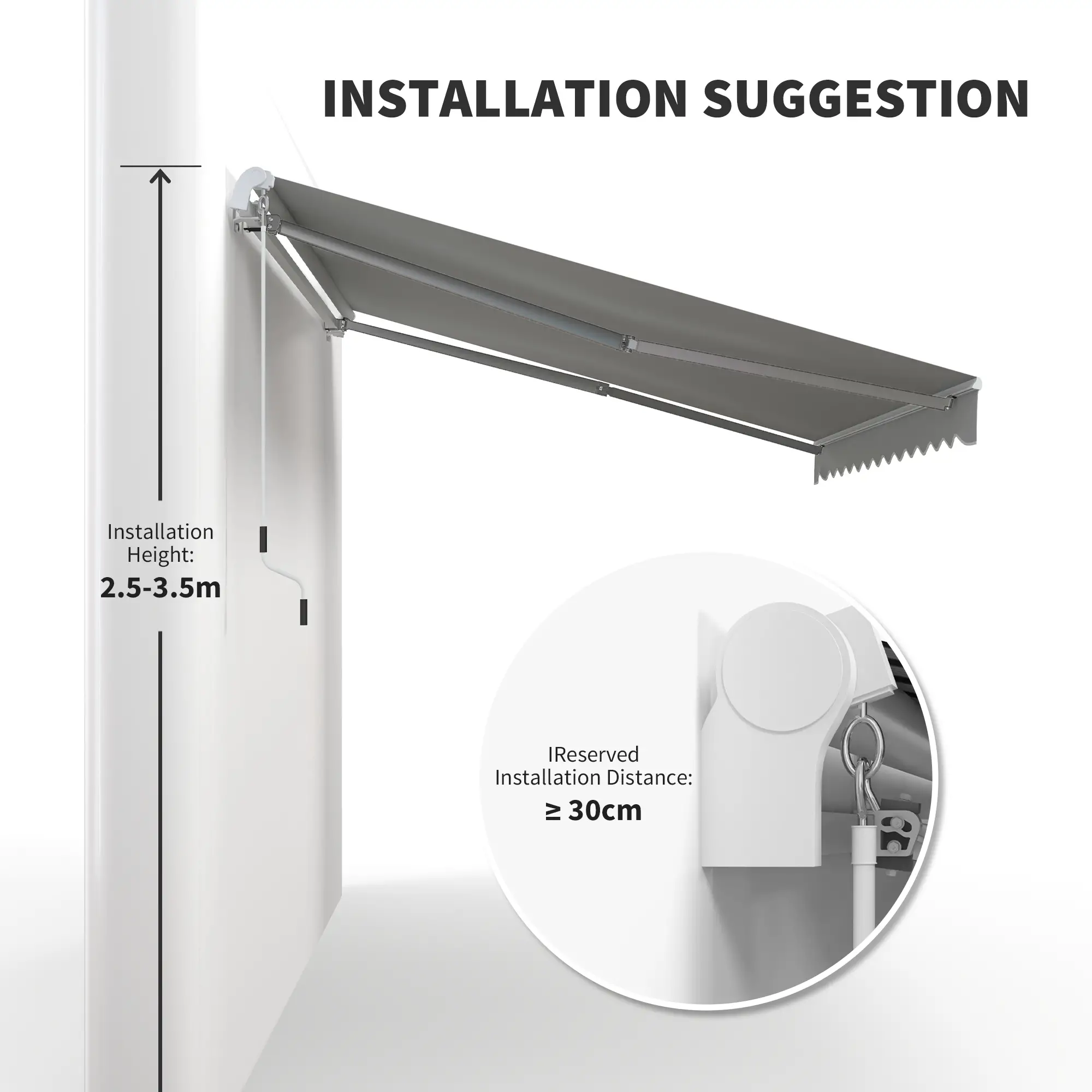 12' x 8' Retractable Awning, Manual Crank, UV Water-Resistant, Grey - Image 7