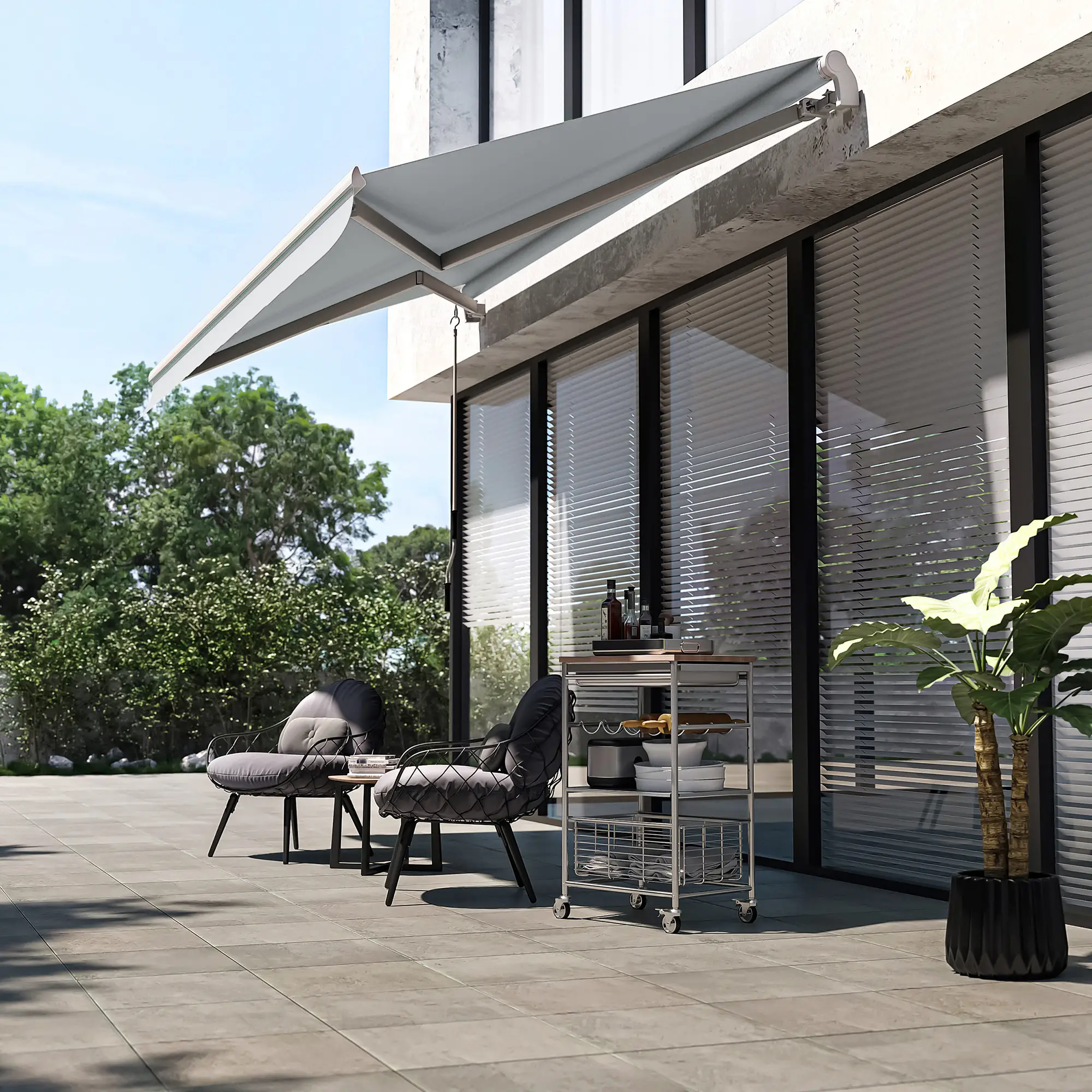 12' x 8' Retractable Awning, Manual Crank, UV Water-Resistant, Grey - Image 8