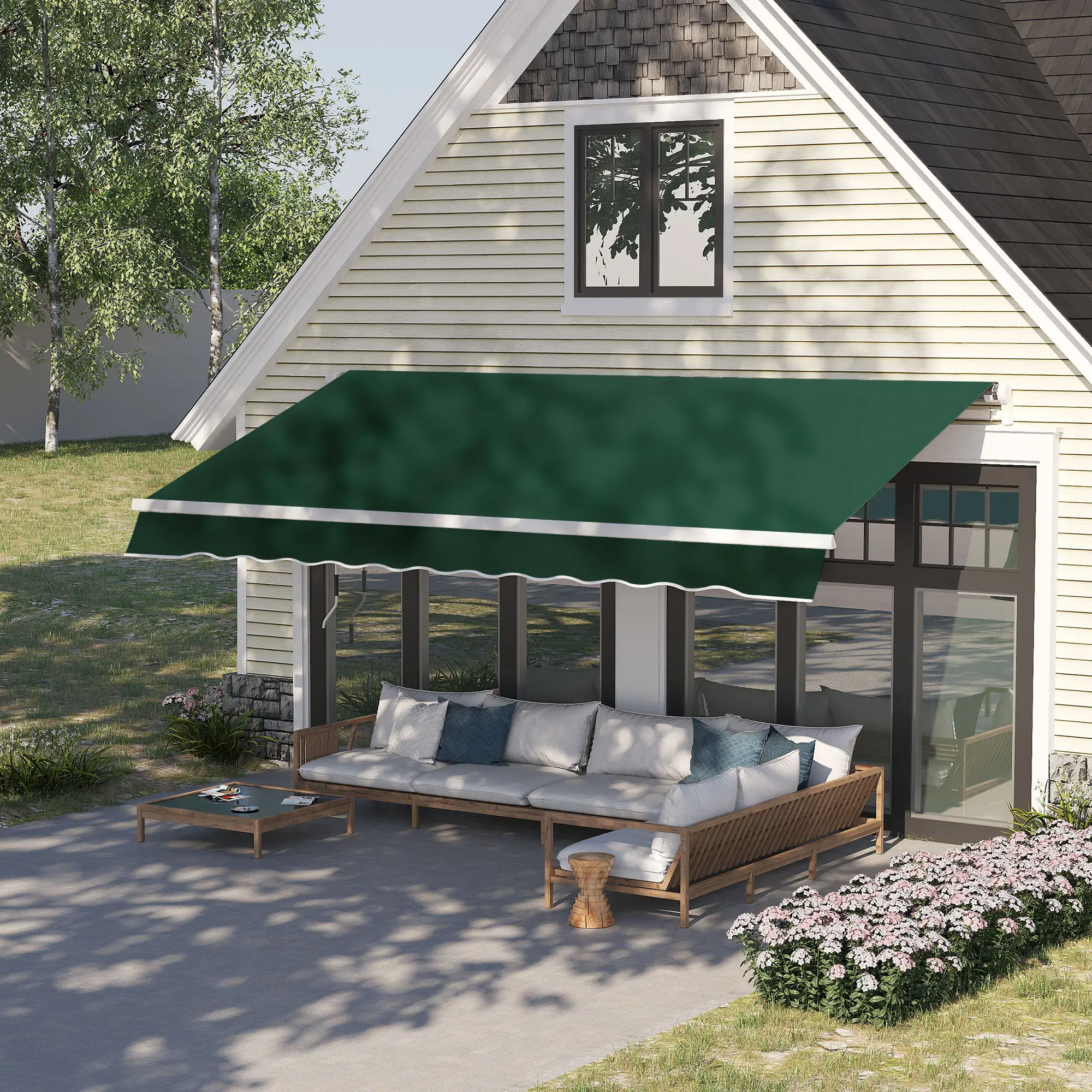 12' x 8' Retractable Awning, UV Water-Resistant Fabric, Aluminum Frame, Green - Image 2
