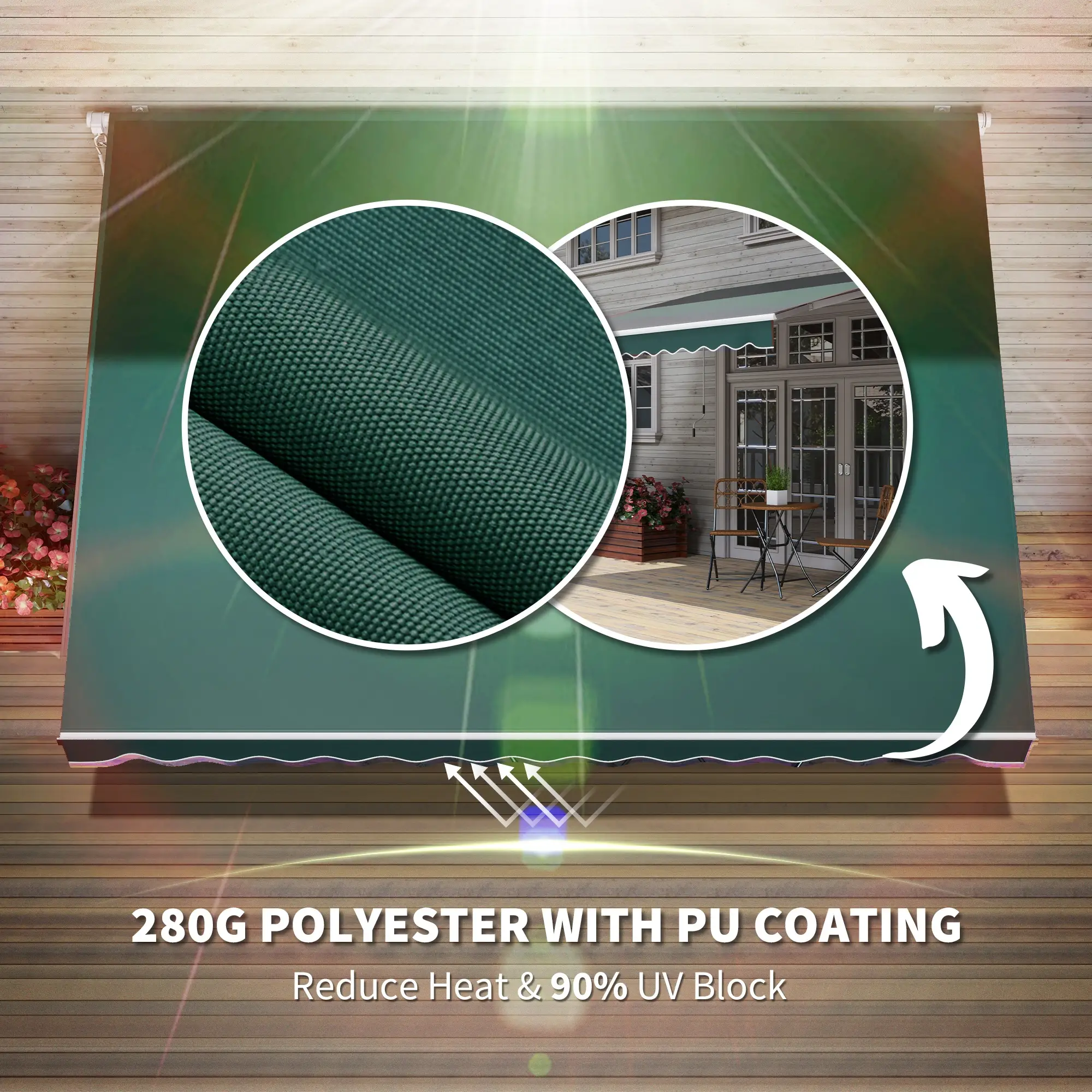 12' x 8' Retractable Awning, UV Water-Resistant Fabric, Aluminum Frame, Green - Image 5