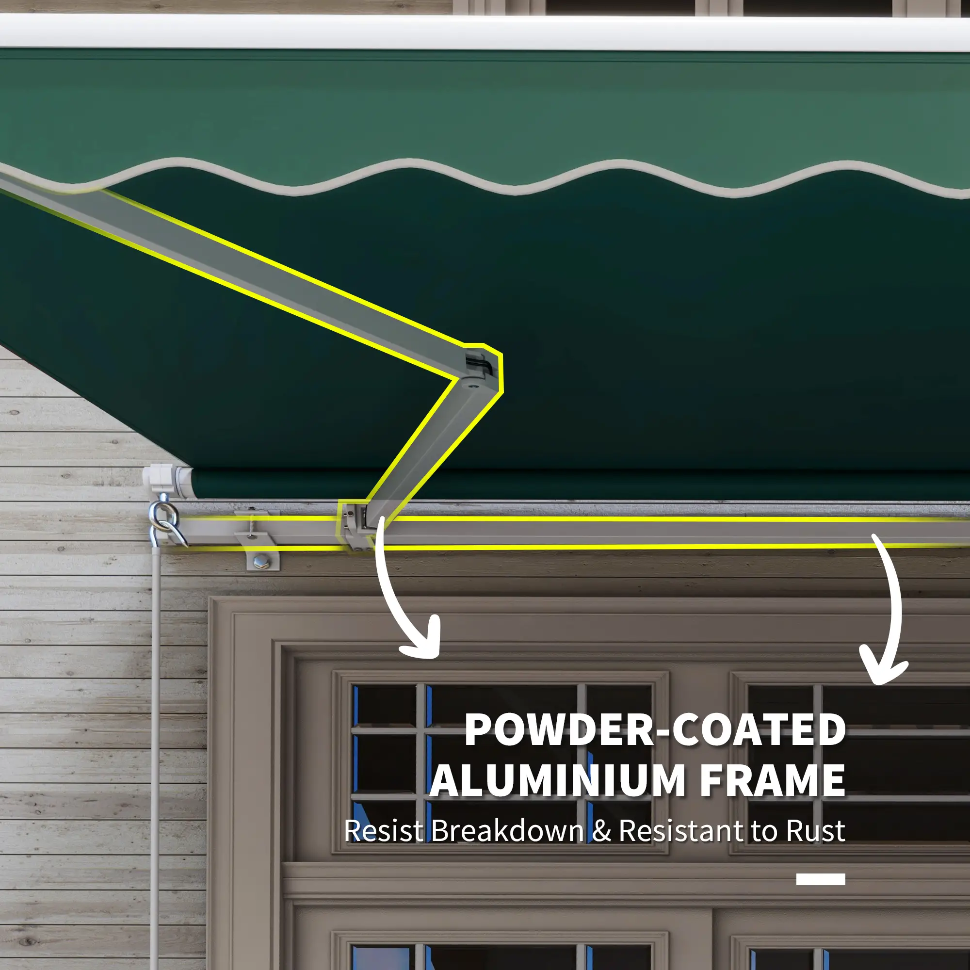 12' x 8' Retractable Awning, UV Water-Resistant Fabric, Aluminum Frame, Green - Image 6