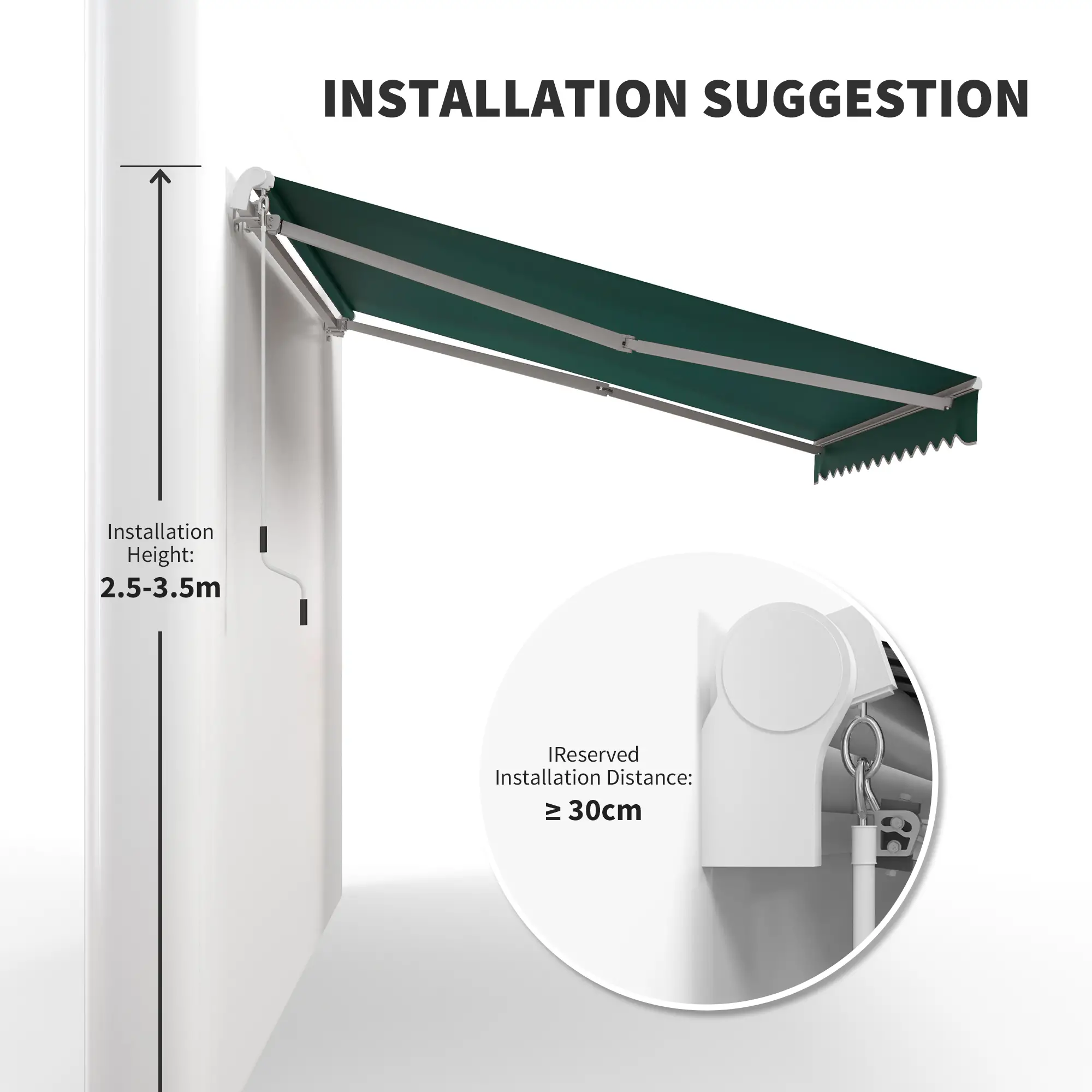 12' x 8' Retractable Awning, UV Water-Resistant Fabric, Aluminum Frame, Green - Image 7