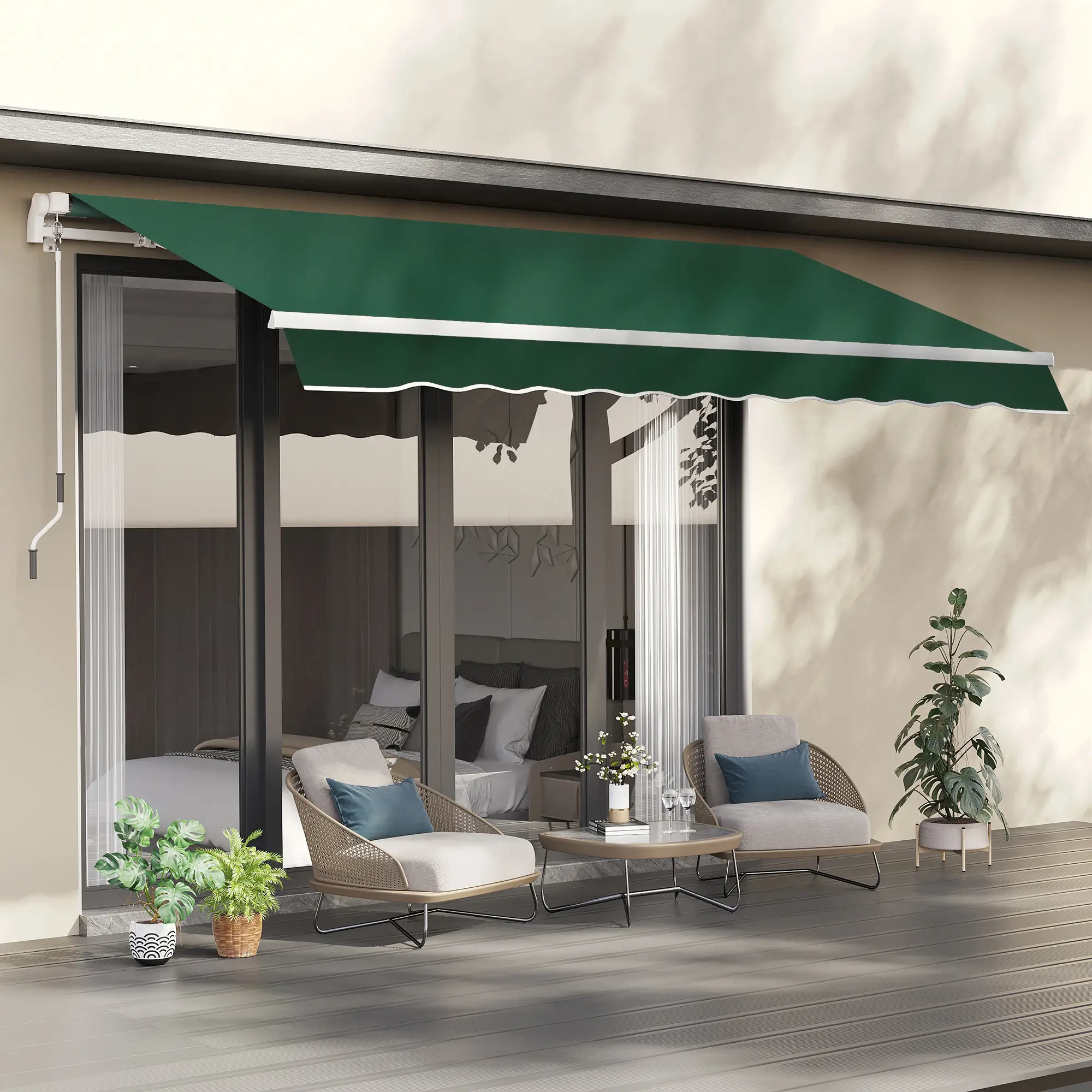12' x 8' Retractable Awning, UV Water-Resistant Fabric, Aluminum Frame, Green - Image 8