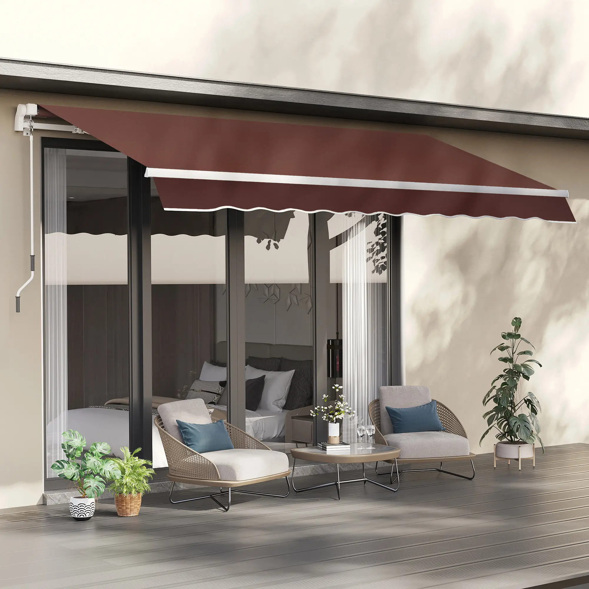 12' x 8' Retractable Patio Awning, Manual Crank Handle, UV Water-Resistant - Image 2