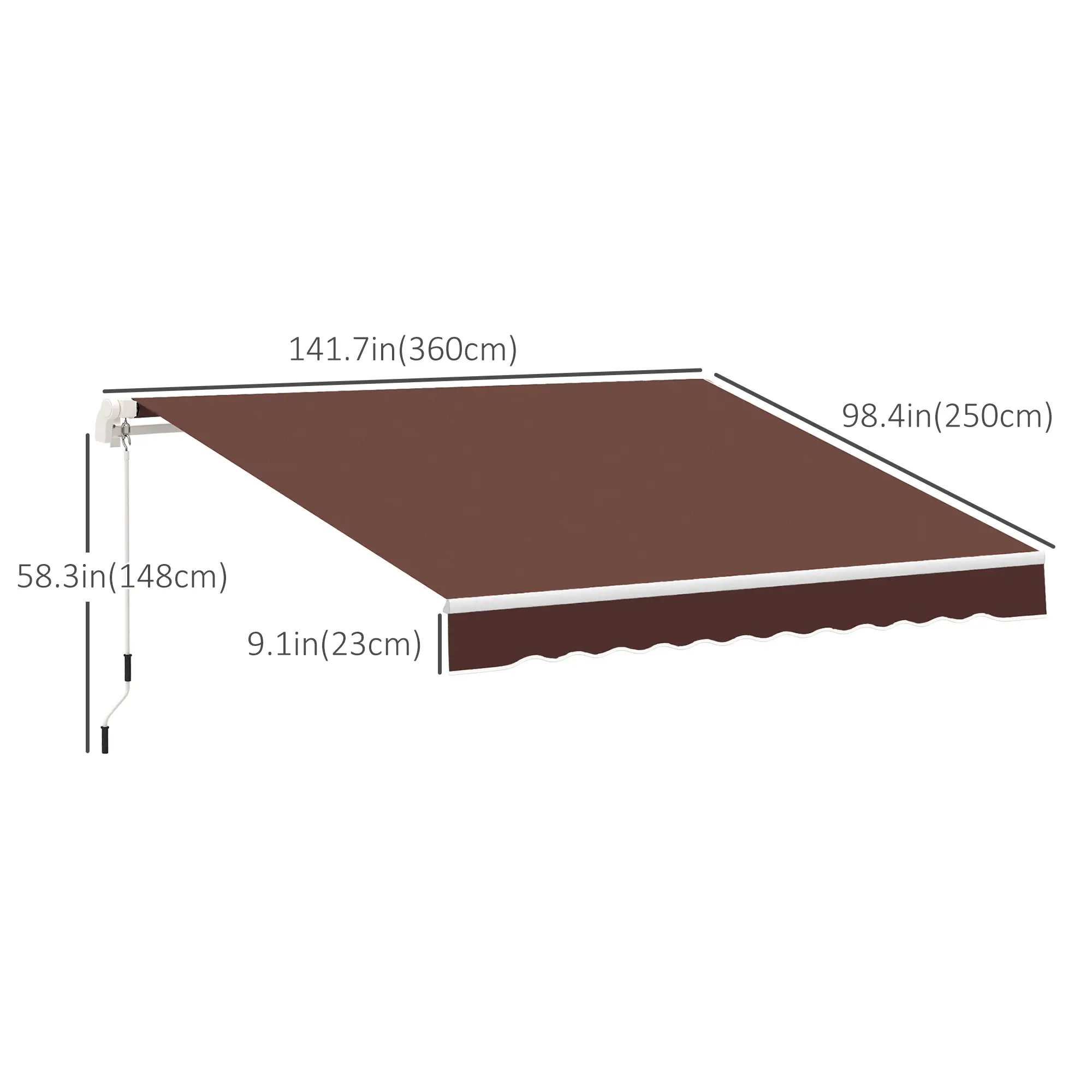 12' x 8' Retractable Patio Awning, Manual Crank Handle, UV Water-Resistant - Image 3