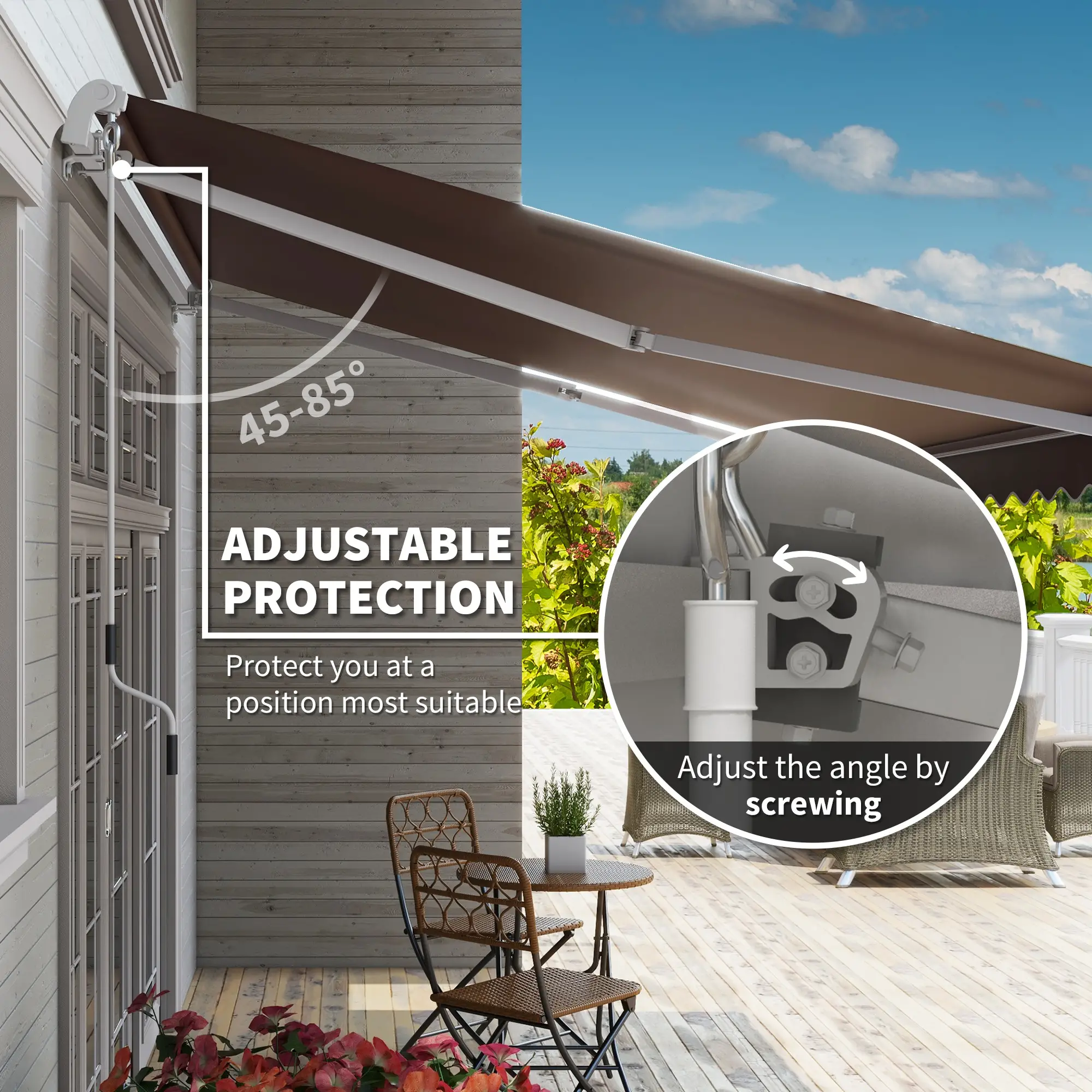 12' x 8' Retractable Patio Awning, Manual Crank Handle, UV Water-Resistant - Image 4