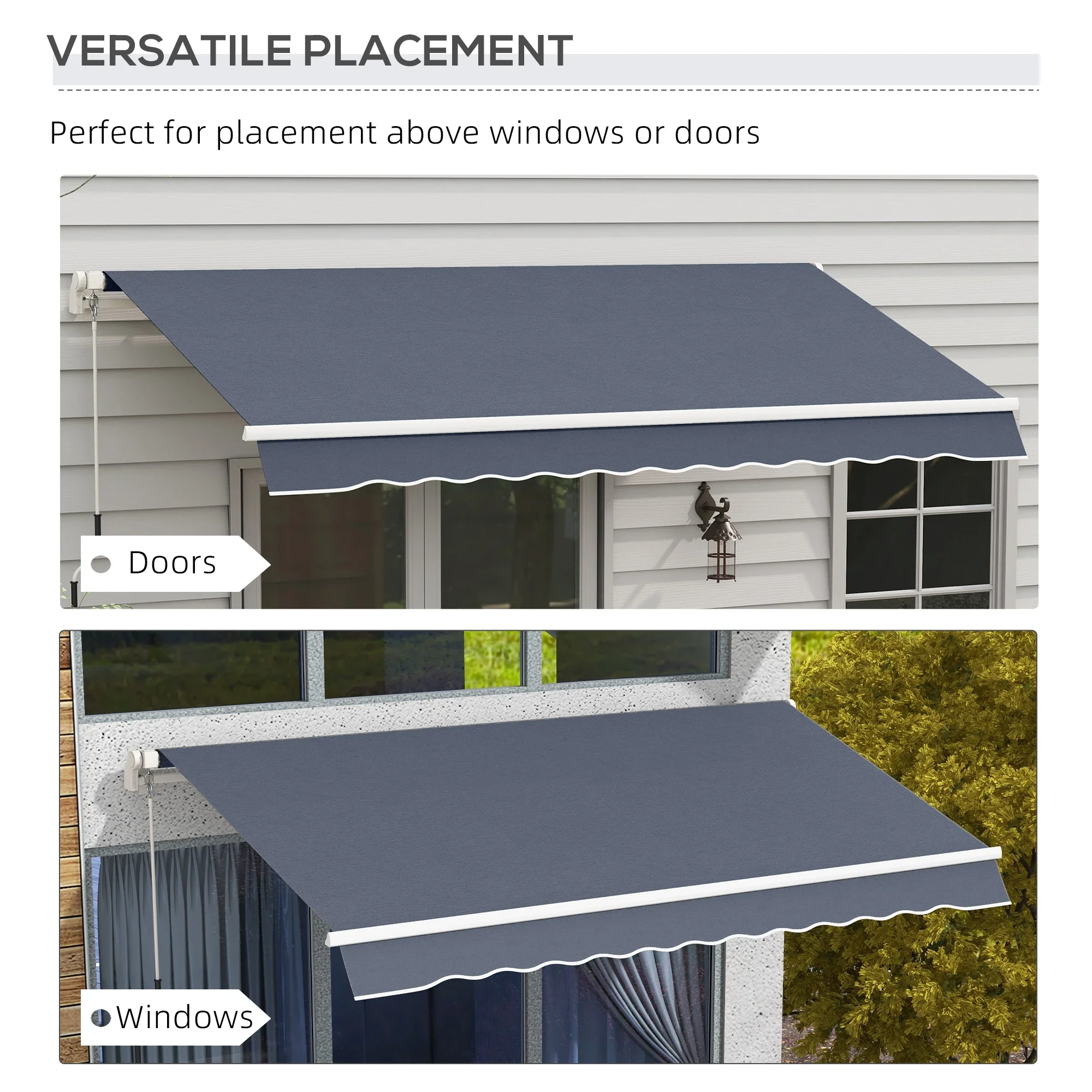 12' x 8' Retractable Patio Awning, Manual Crank, UV Water-Resistant, Grey - Image 5