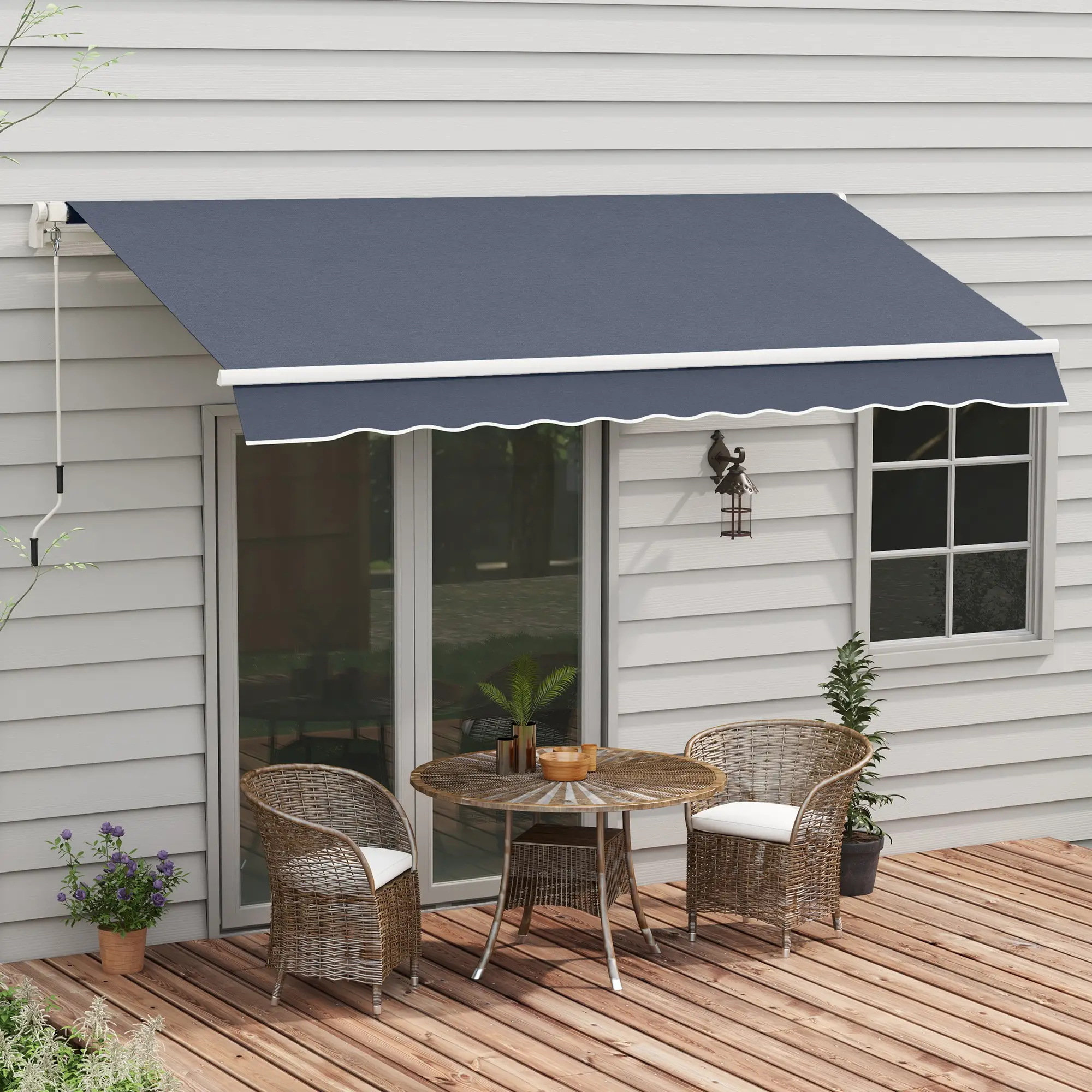 12' x 8' Retractable Patio Awning, Manual Crank, UV Water-Resistant, Grey - Image 8
