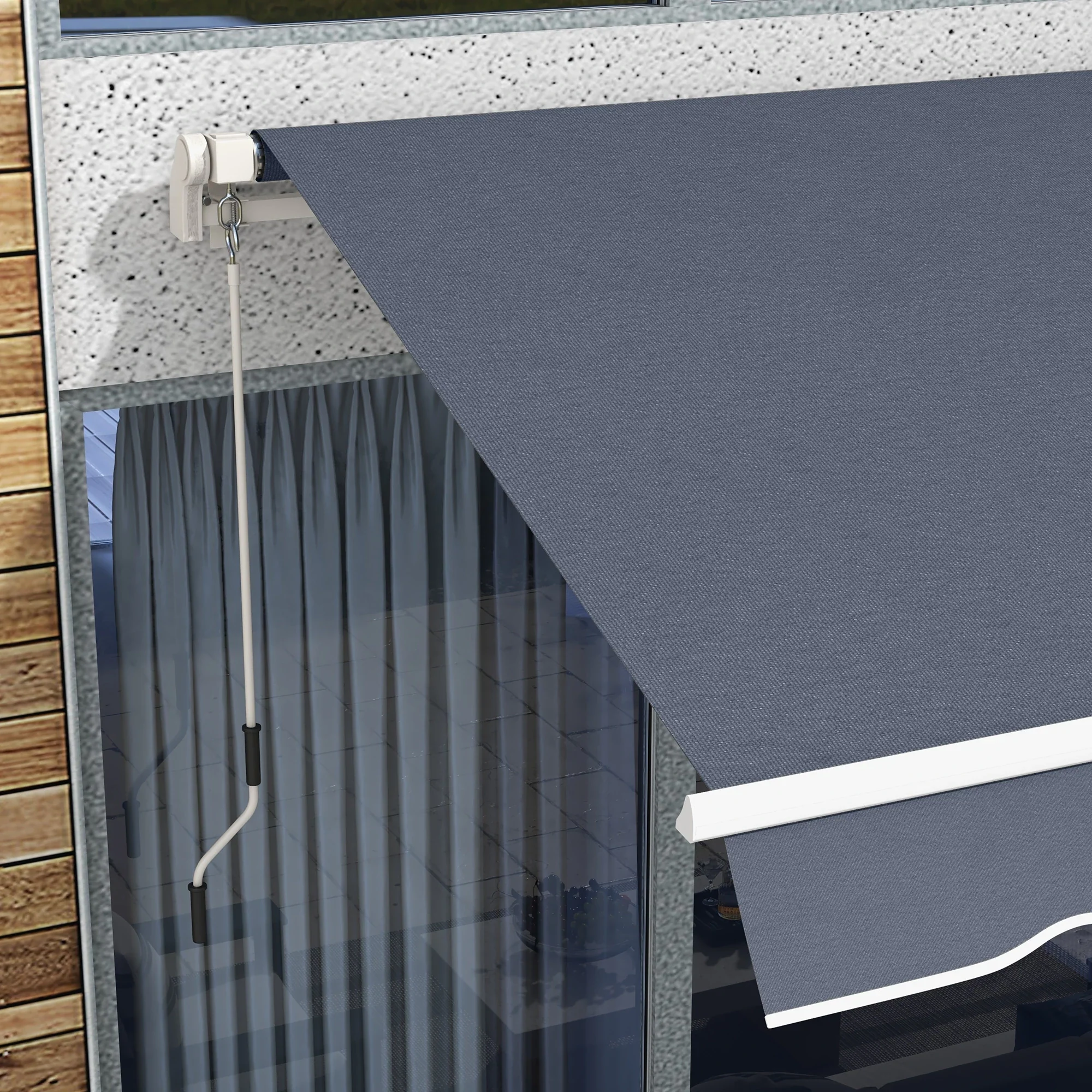 12' x 8' Retractable Patio Awning, Manual Crank, UV Water-Resistant, Grey - Image 9