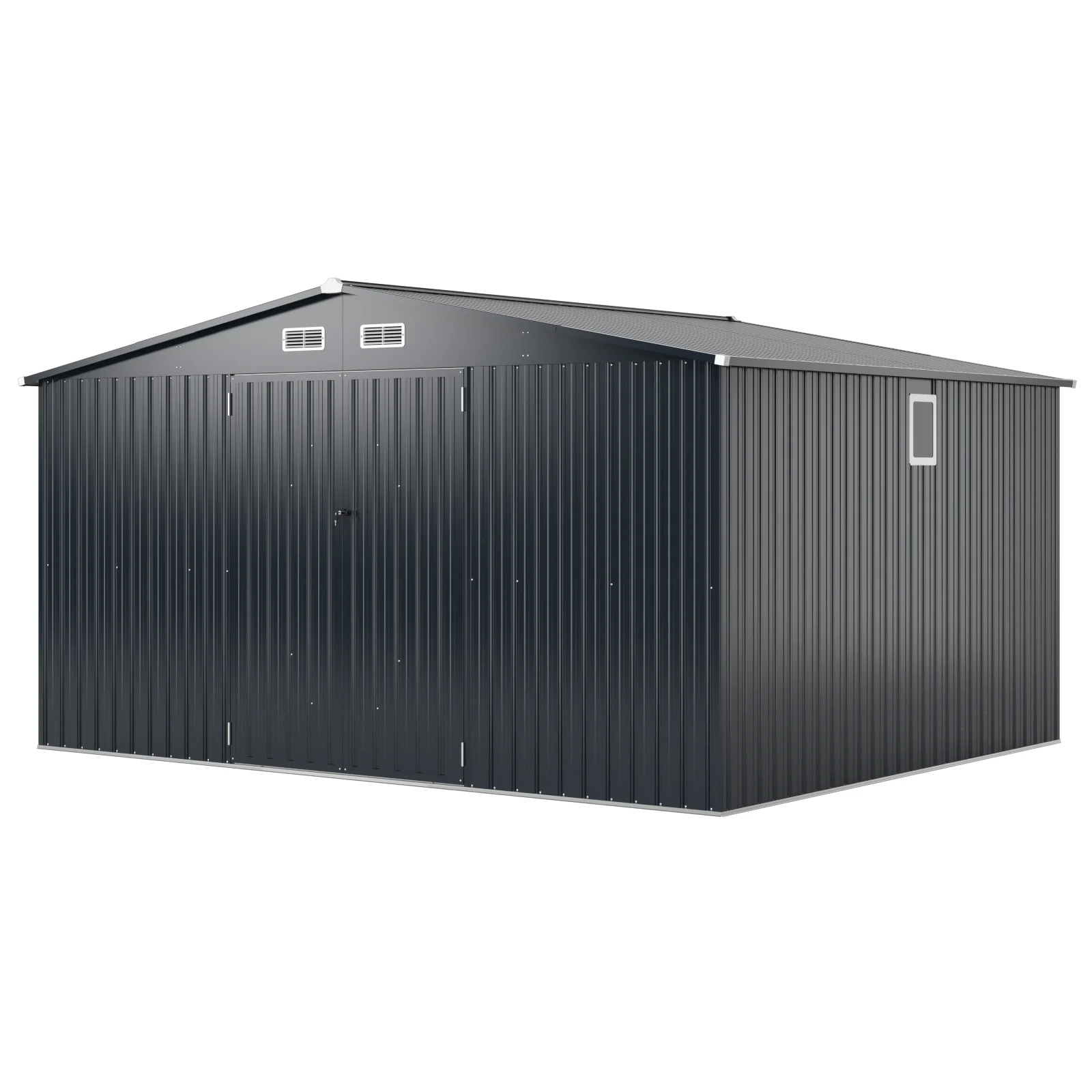 12 x 9.8 Feet Outdoor Storage Shed, Lockable Door, Pitched Roof, Gray - Image 4