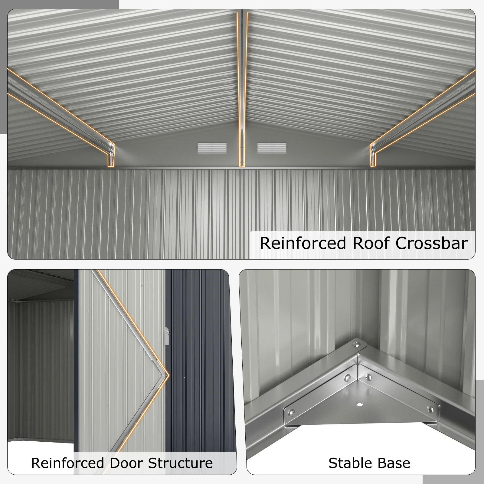 12 x 9.8 Feet Outdoor Storage Shed, Lockable Door, Pitched Roof, Gray - Image 8