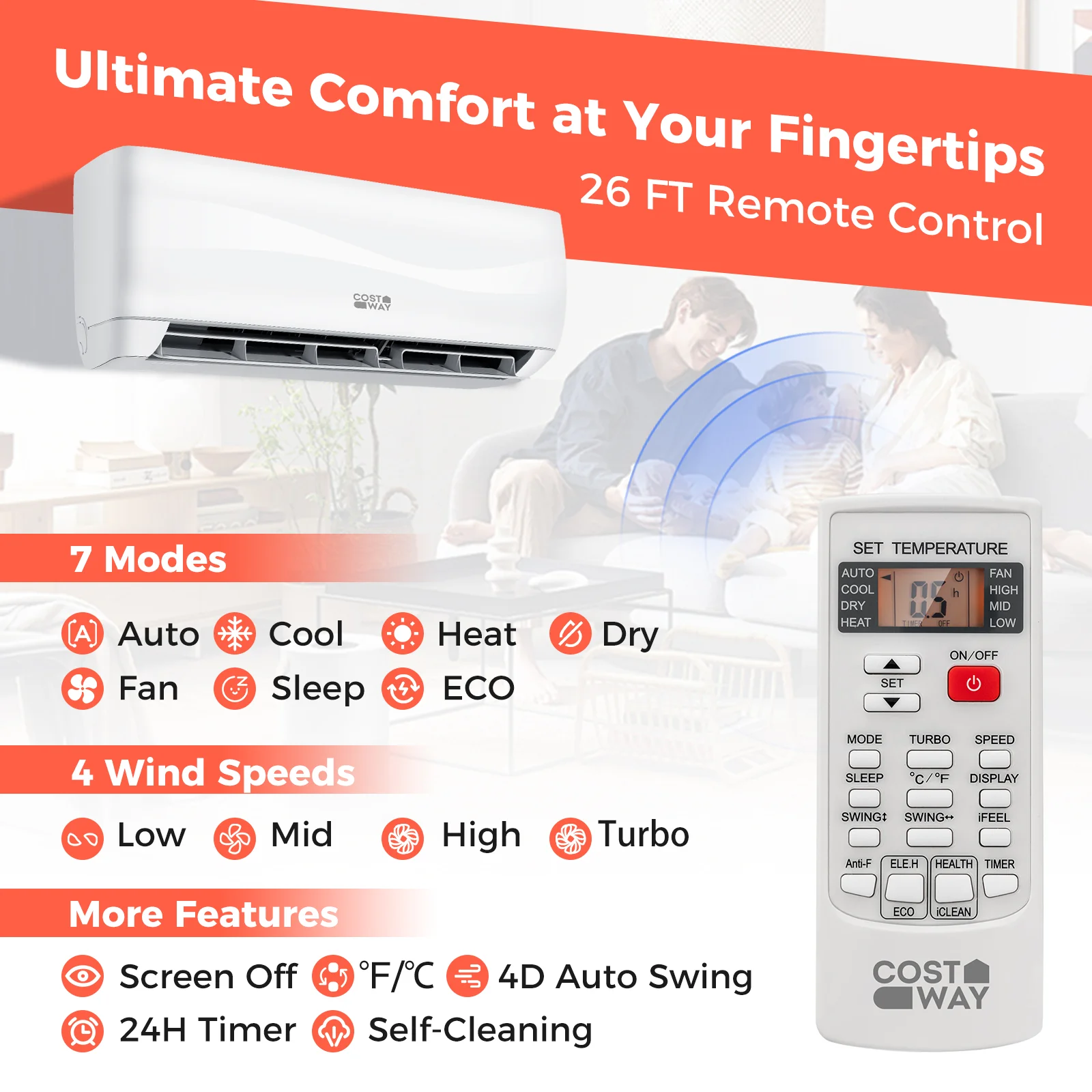 12000 BTU 17 SEER2 Ductless Mini Split AC Heater, White - Image 9