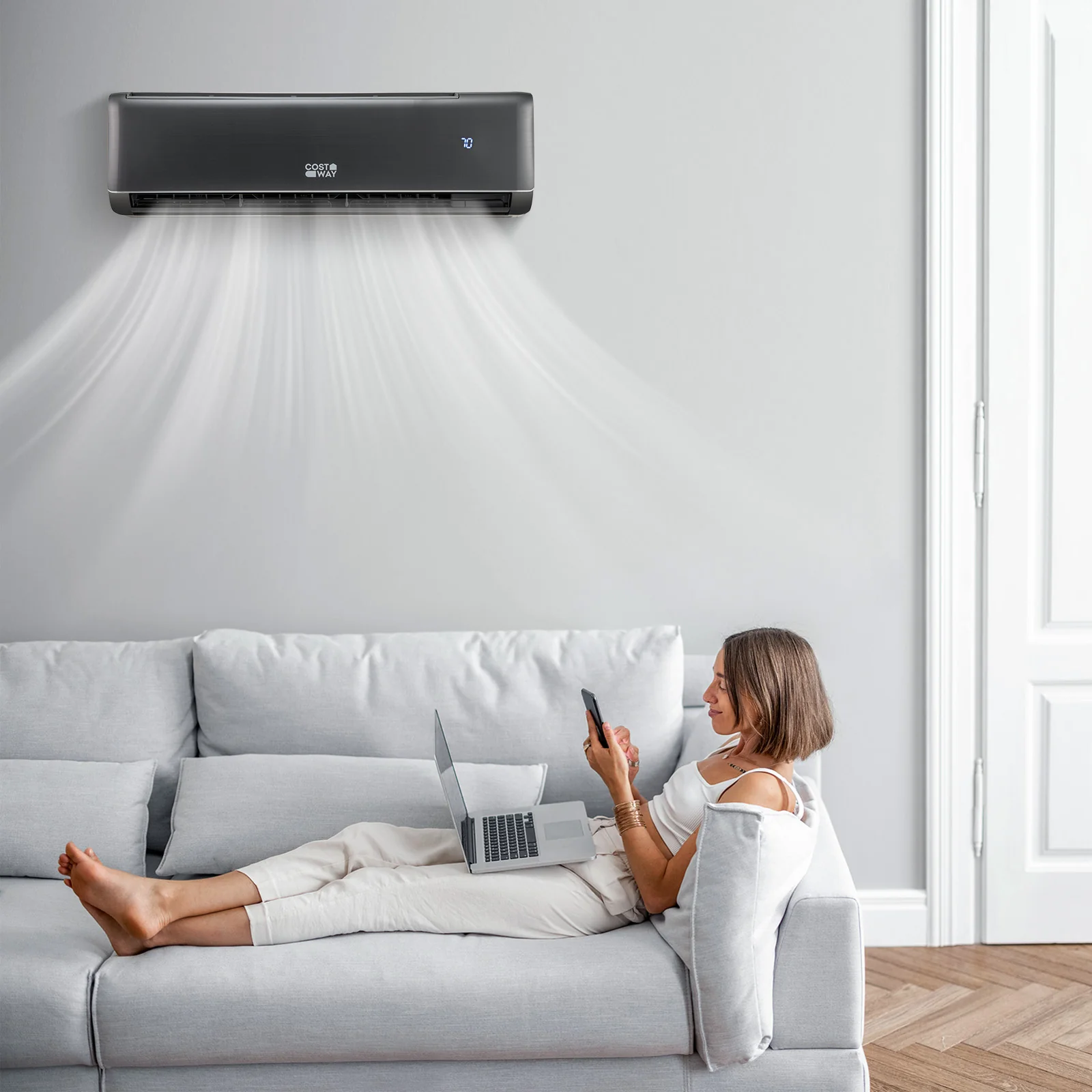 12000 BTU 21 SEER2 208-230V Mini Split AC Heater, Gray - Image 2