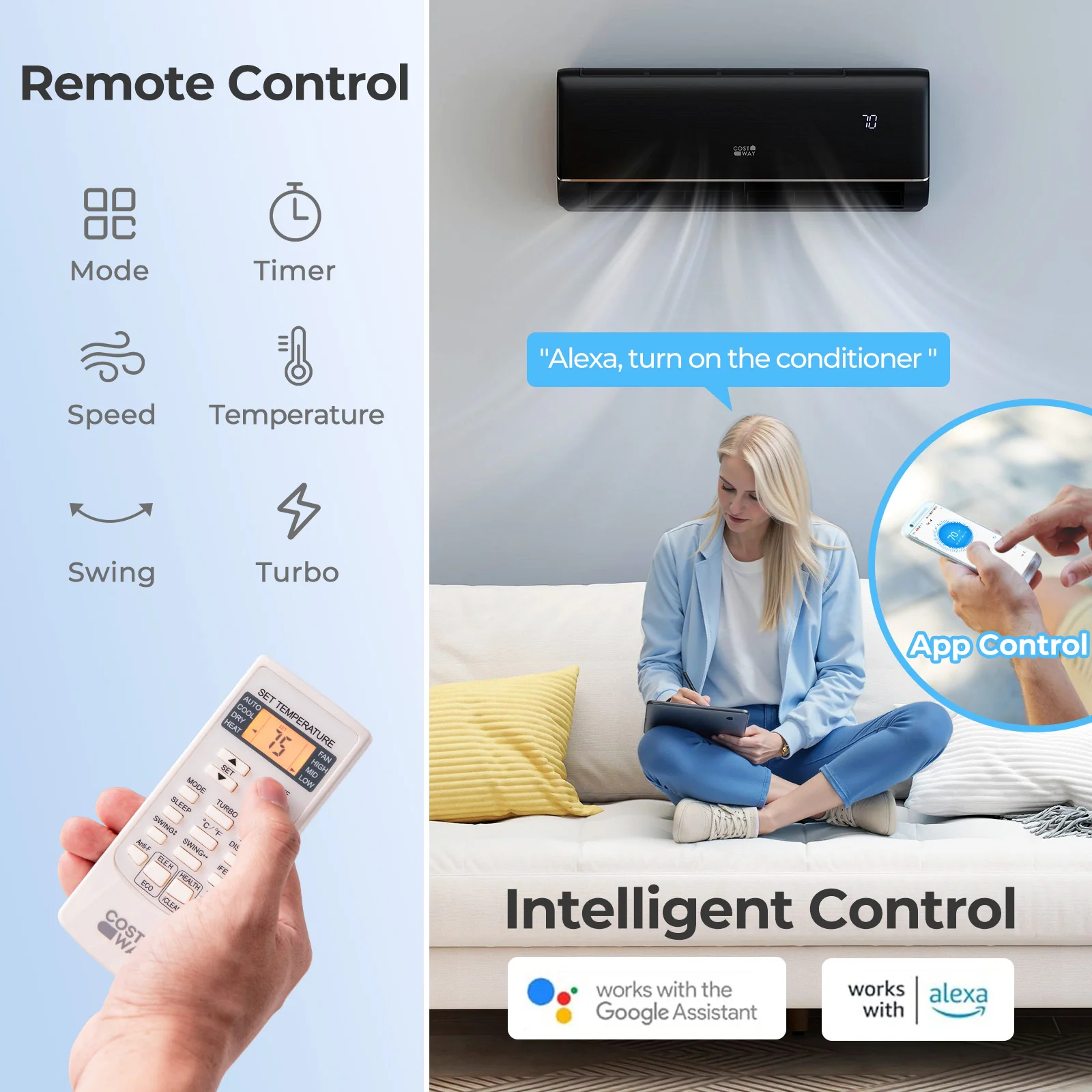 12000 BTU 22 SEER2 Mini Split AC, WiFi Alexa Compatible, Gray - Image 6