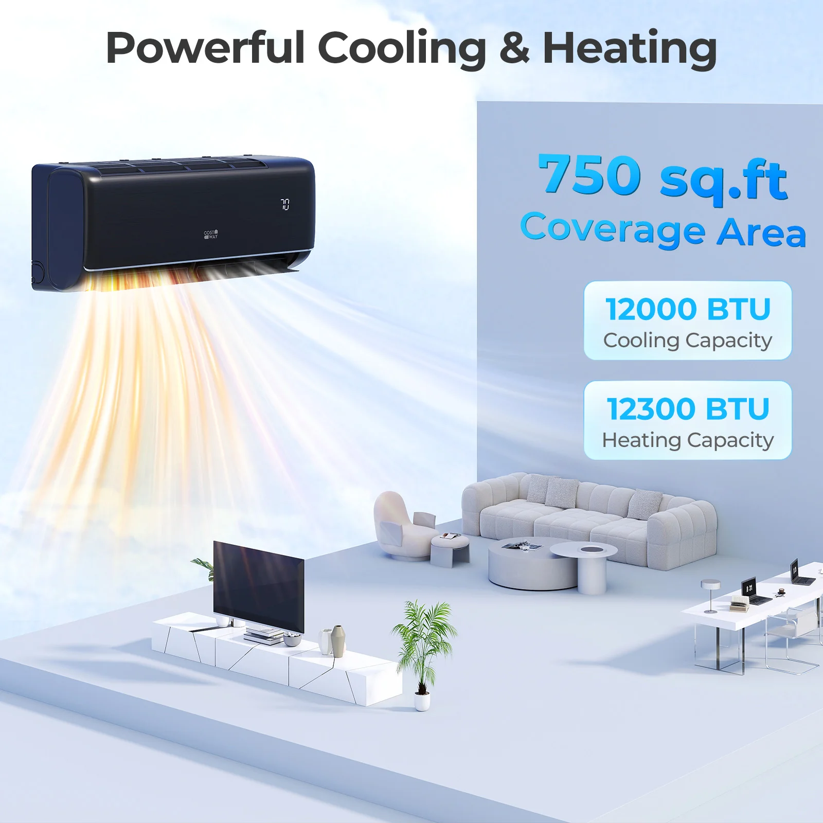 12000 BTU 22 SEER2 Mini Split AC, WiFi Alexa Compatible, Gray - Image 9