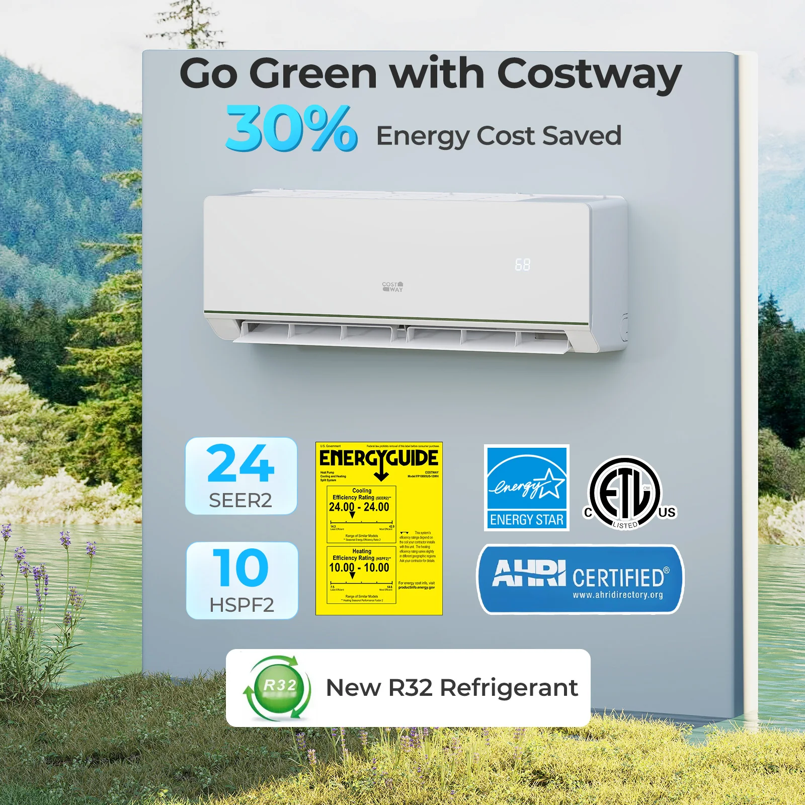 12000 BTU 24 SEER2 Mini Split Heat Pump, Heating At -25℃, White - Image 10