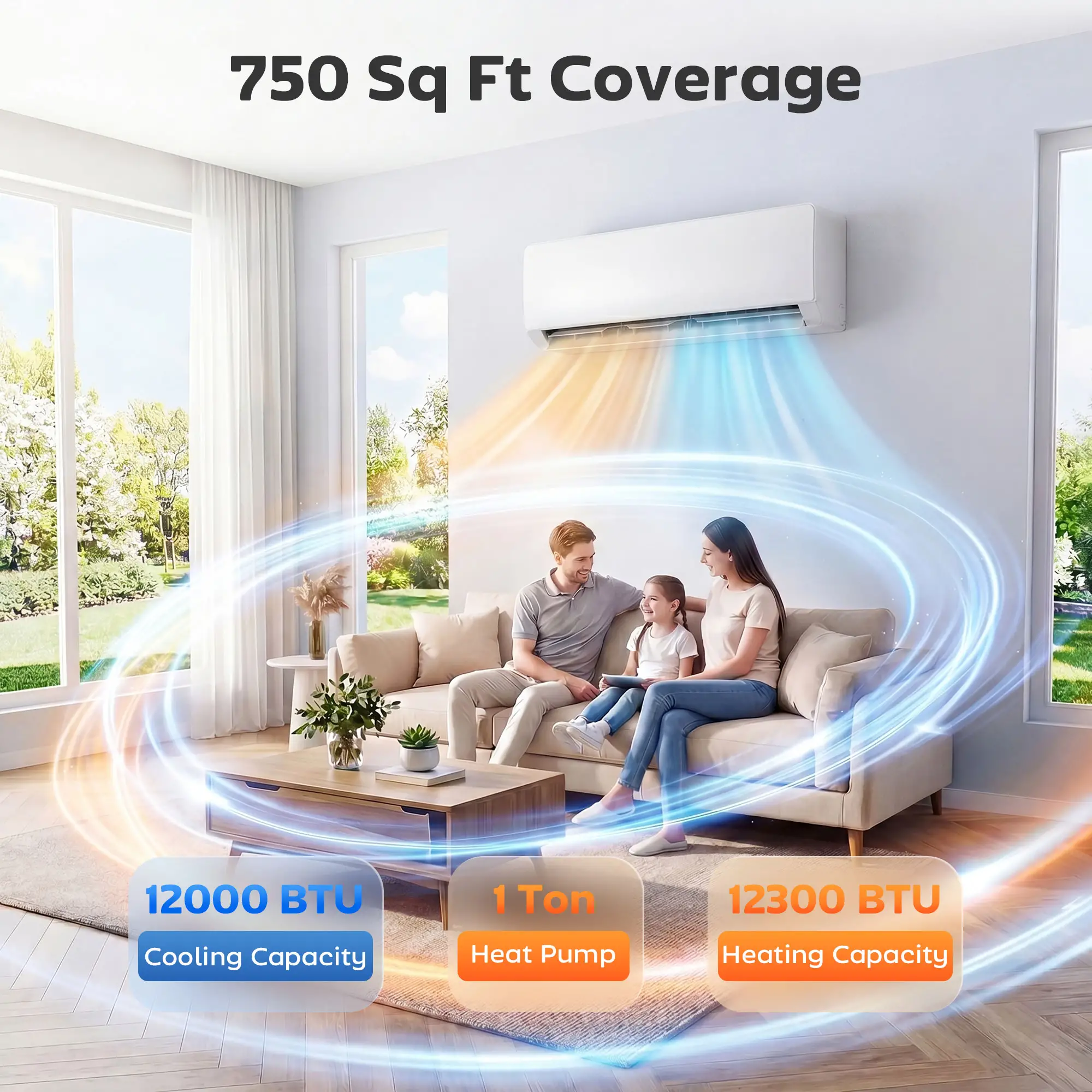 12000 BTU Mini Split AC, 22 SEER2 115V Wifi Inverter Heat Pump, 750 Sq. Ft - Image 2
