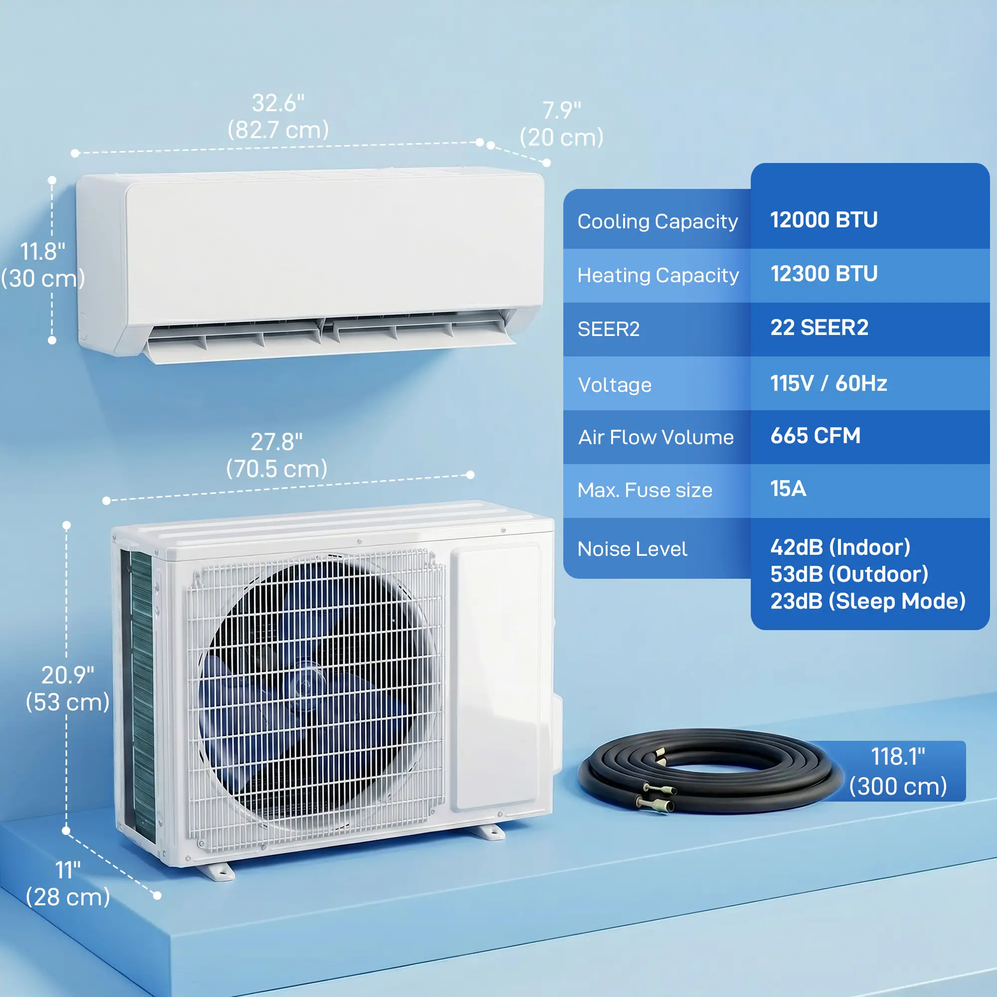 12000 BTU Mini Split AC, 22 SEER2 115V Wifi Inverter Heat Pump, 750 Sq. Ft - Image 3
