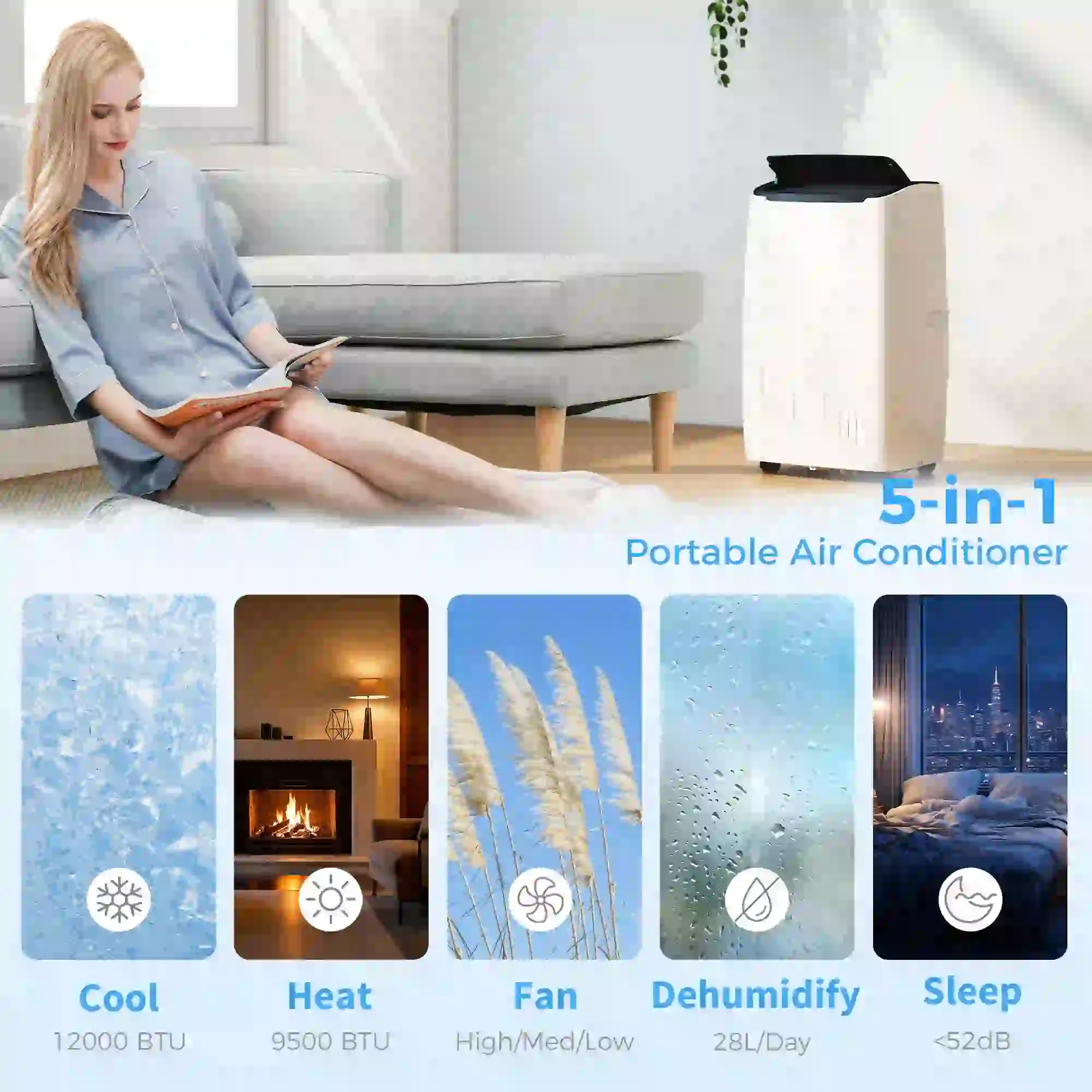 12000 BTU Portable Air Conditioner, 5-in-1, White - Image 5