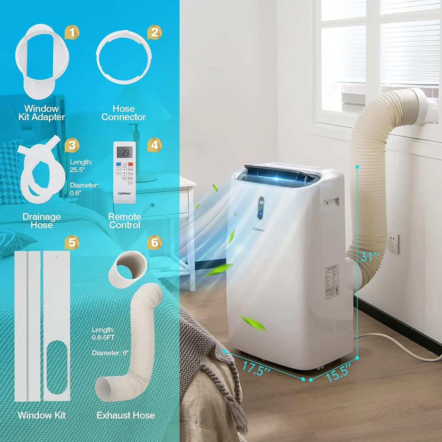 12000 BTU Portable Air Conditioner, Smart Control, White - Image 6