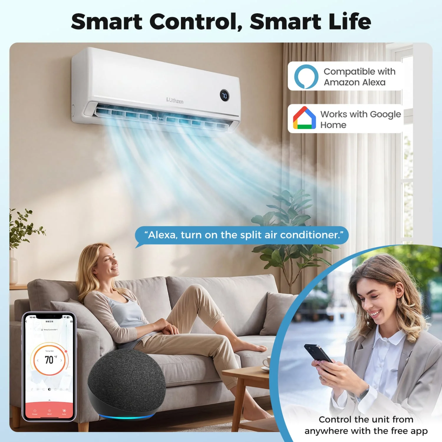 12000 BTU Smart Mini Split AC Heater, Alexa Google Assistant, White - Image 5