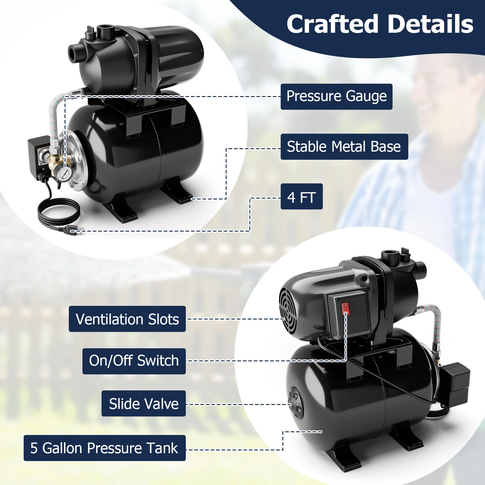 1200W Garden Water Pump, Shallow Well Pressurized Irrigation, Black - Image 7