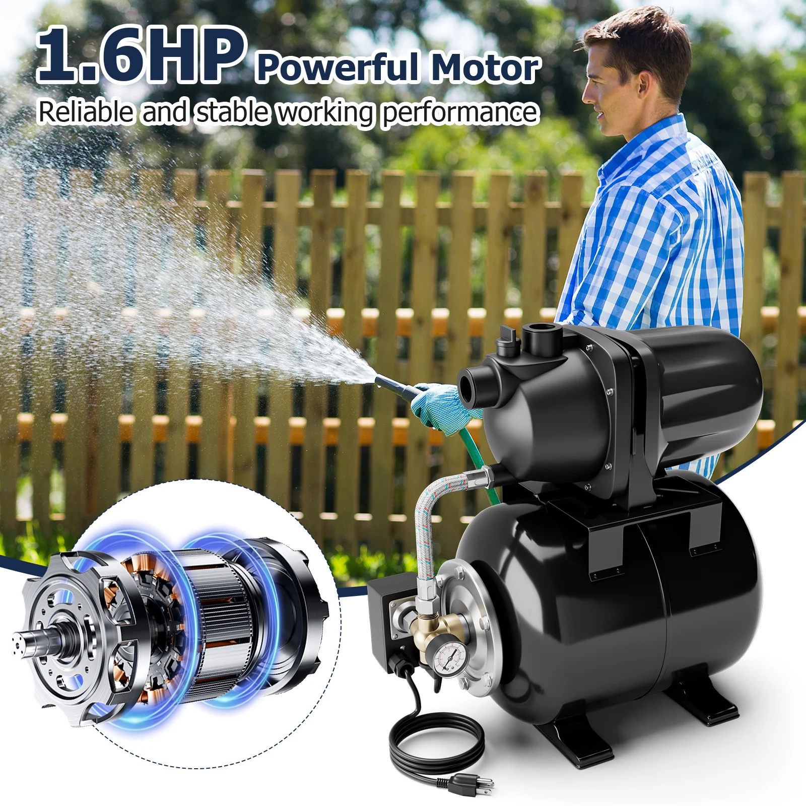 1200W Garden Water Pump, Shallow Well Pressurized Irrigation, Black - Image 8