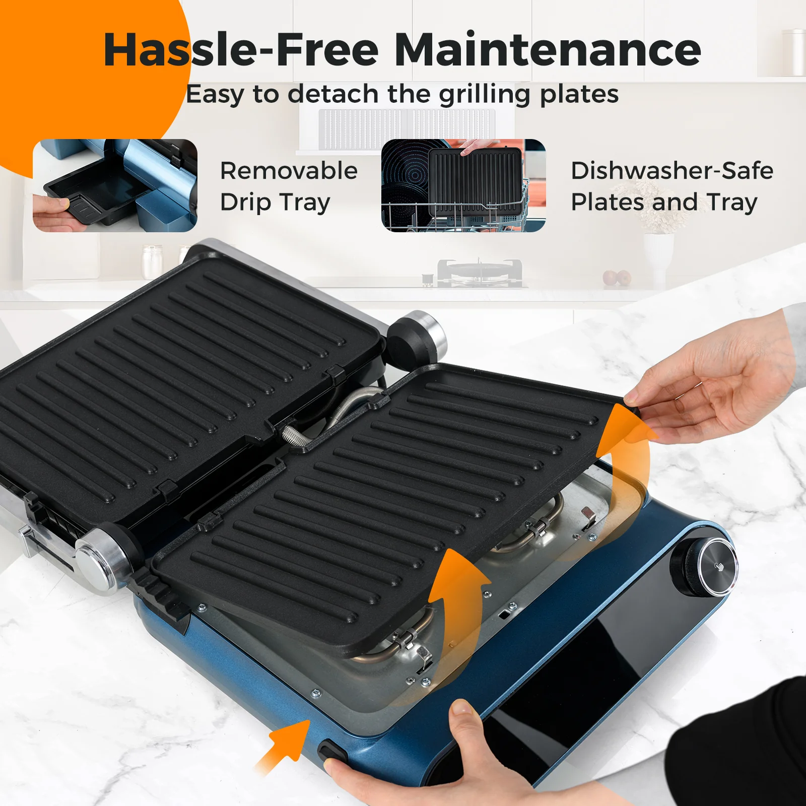 1200W Panini Press Grill, LED Display, 7 Grilling Modes, Blue - Image 8